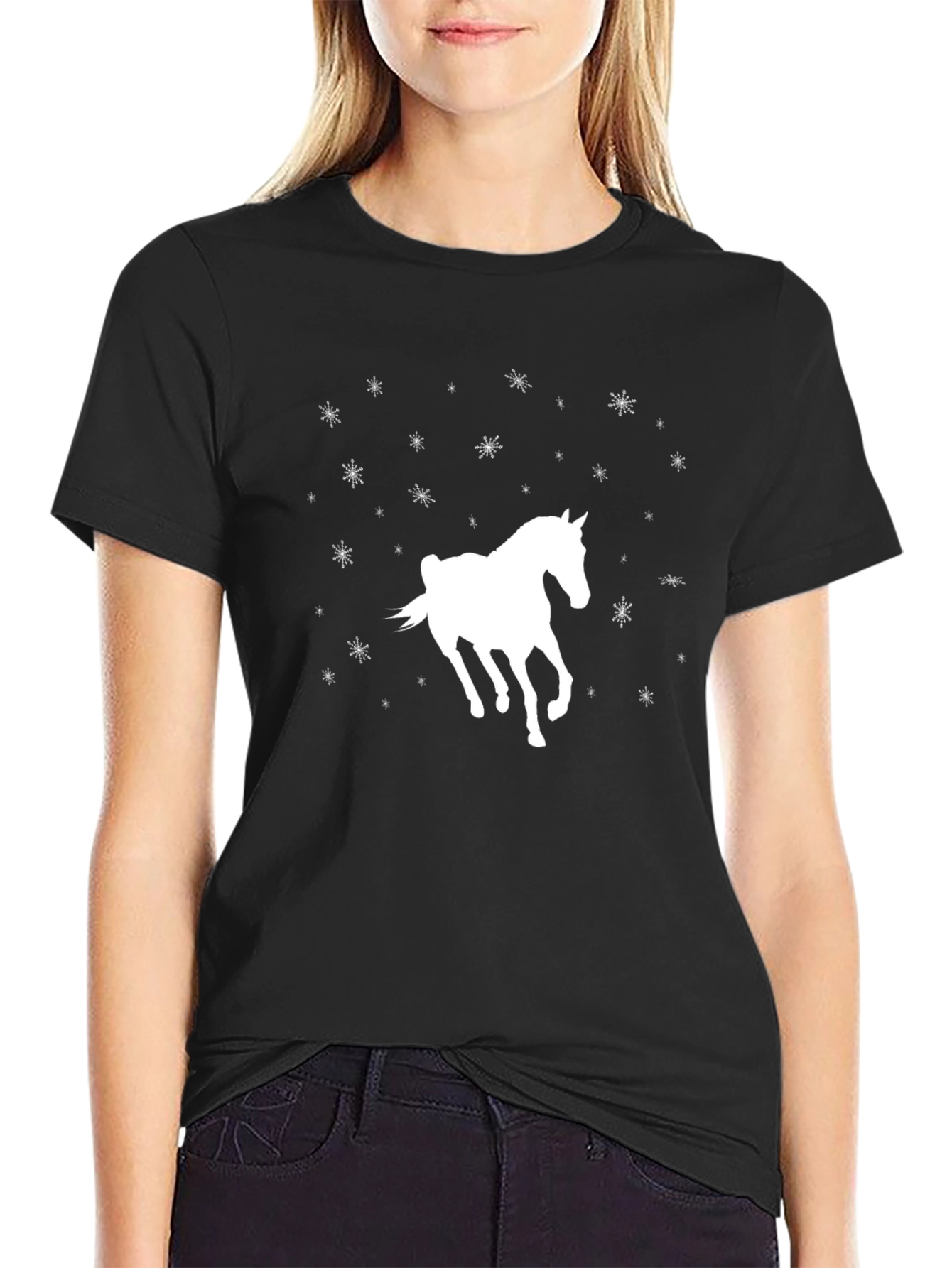 Horse & Snowflake Black Graphic Tee