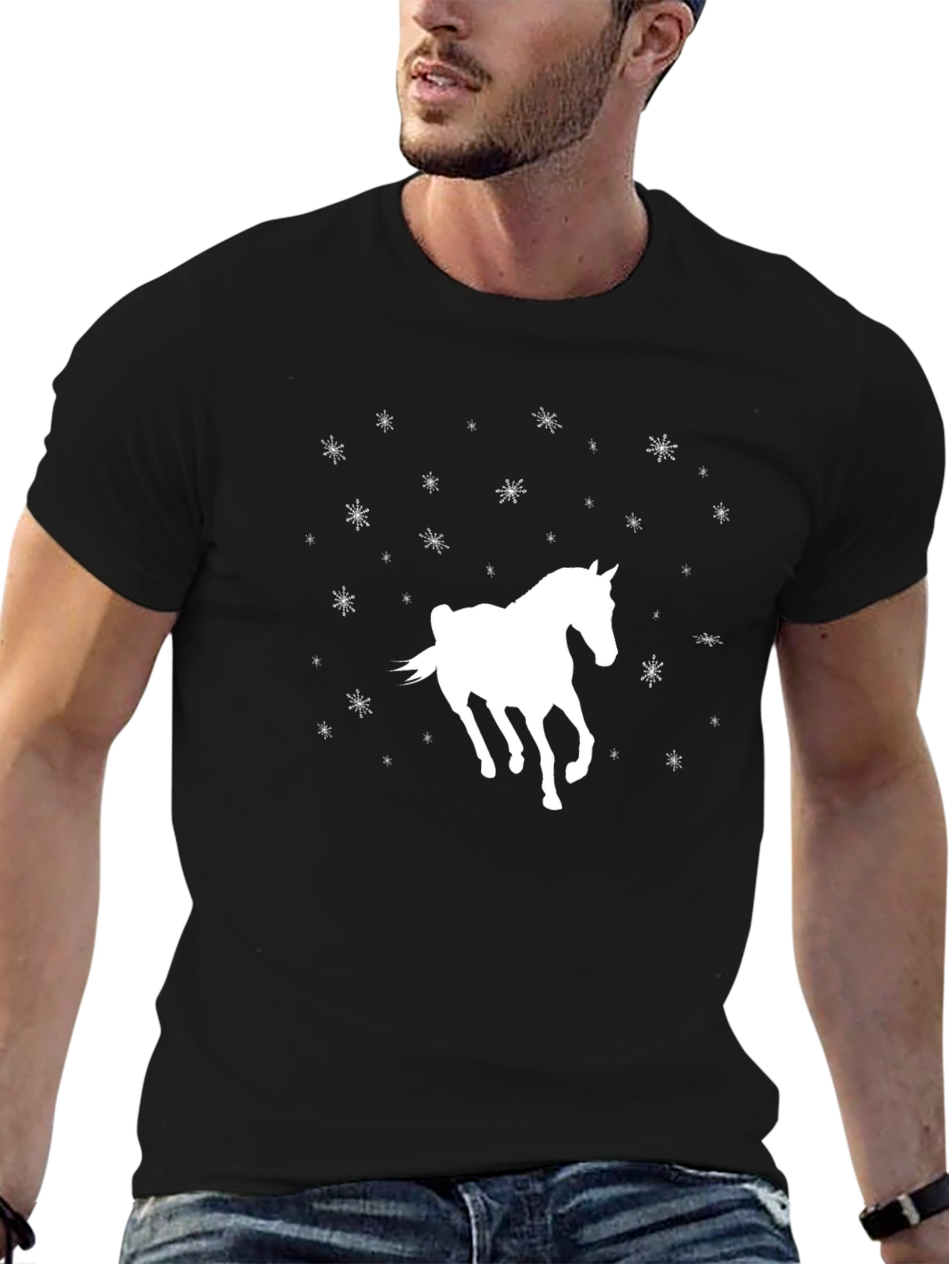 Horse & Snowflake Black Graphic Tee