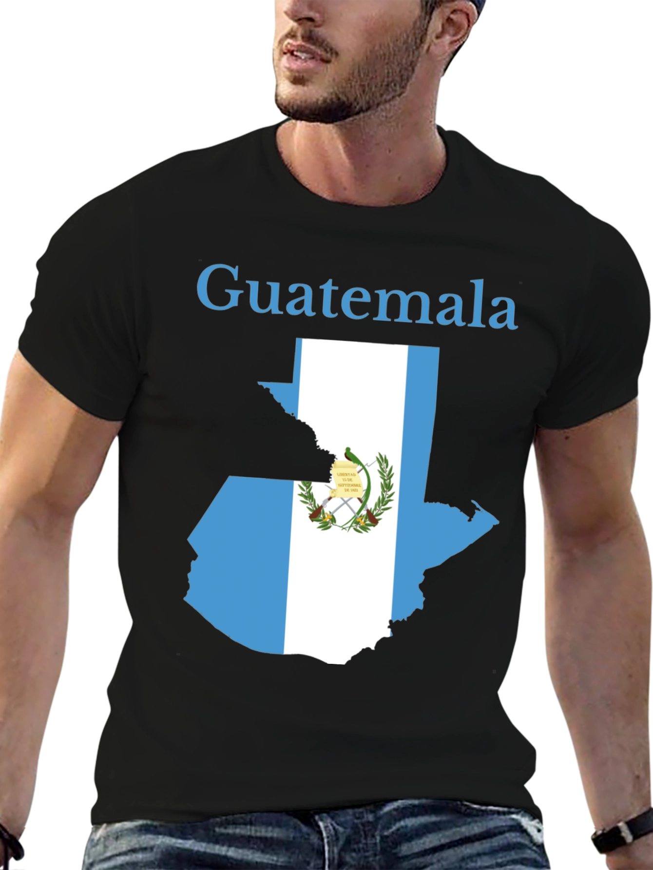Guatemala Flag Map Black T-Shirt