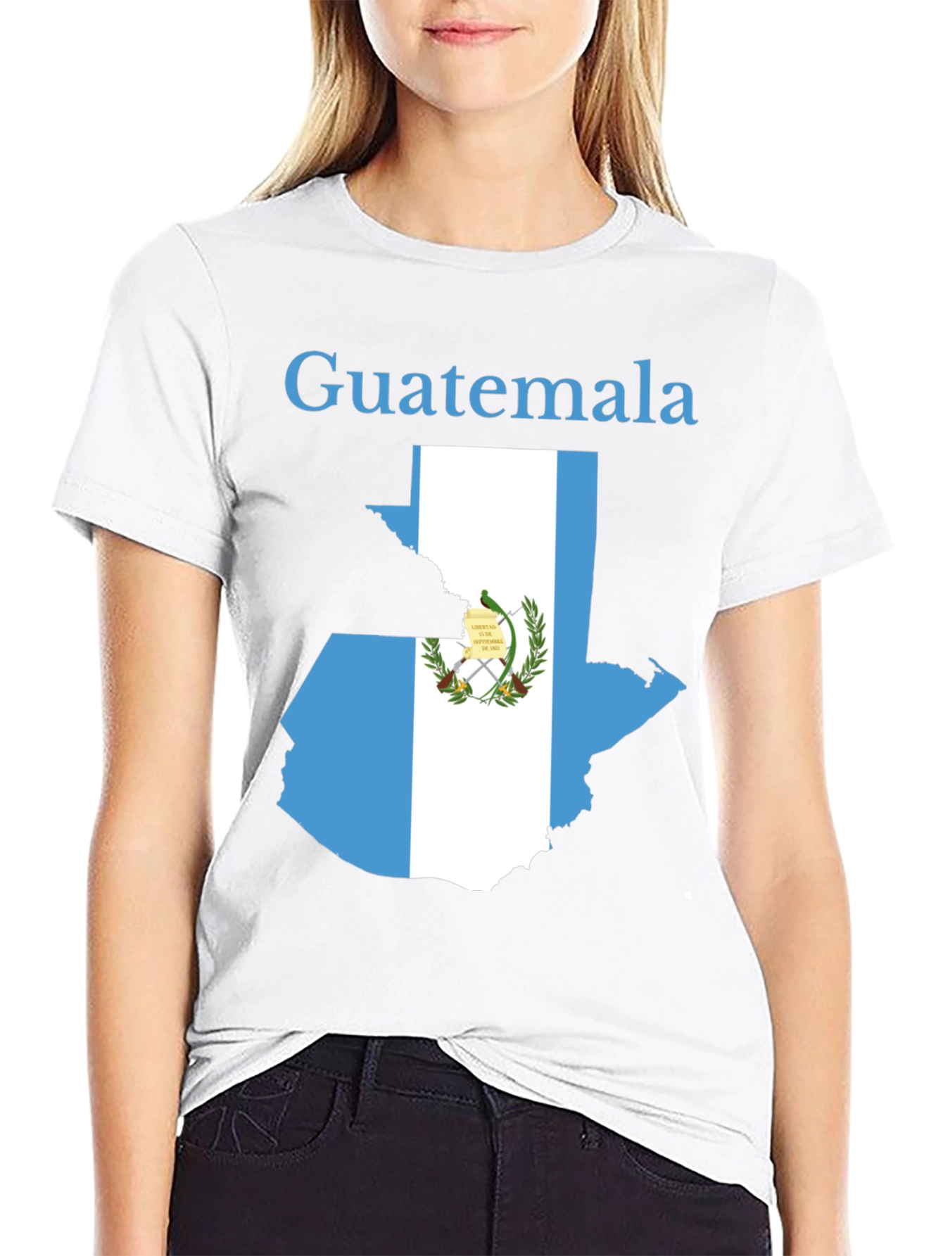 Guatemala Flag Map Black T-Shirt