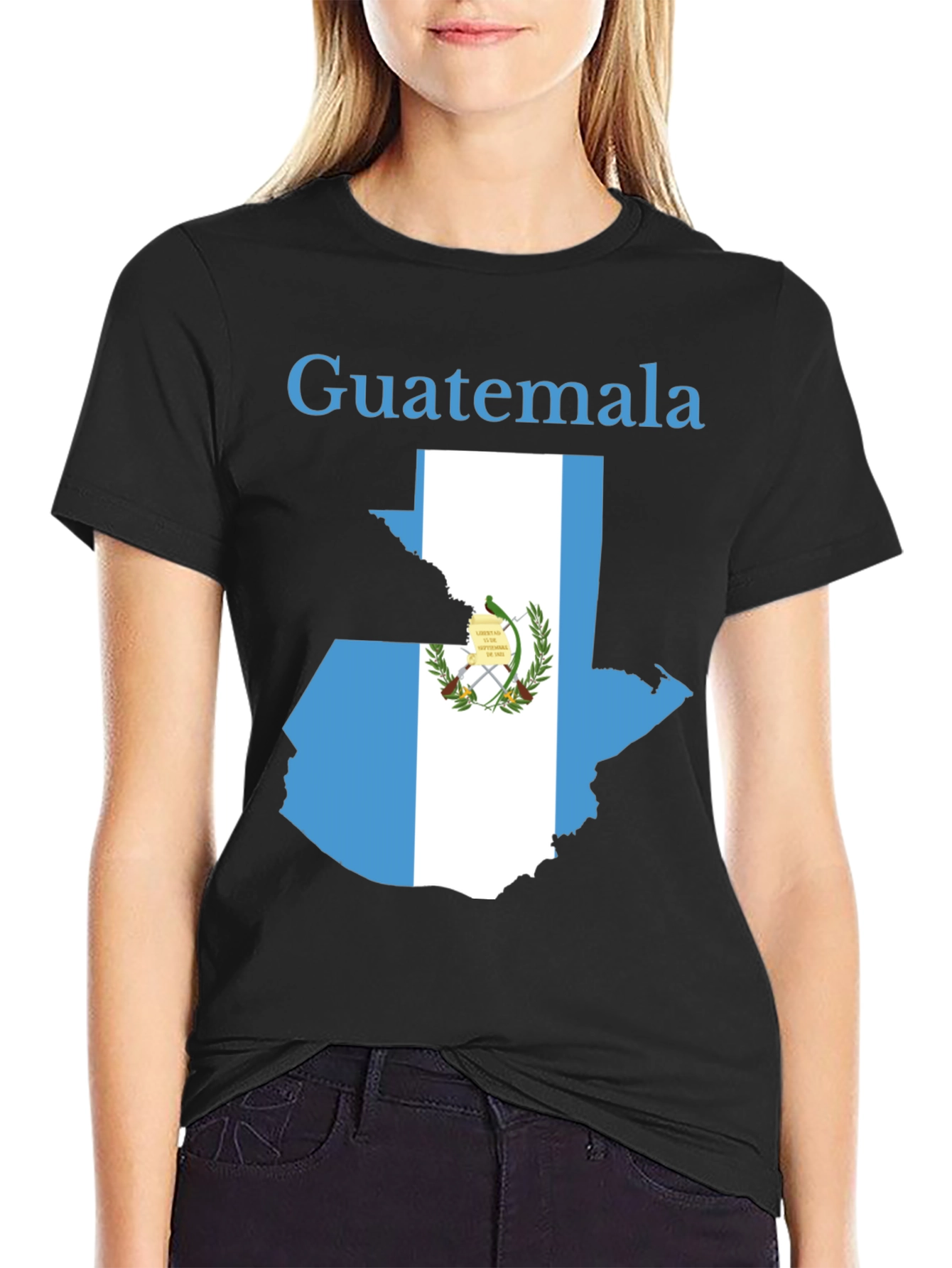 Guatemala Flag Map Black T-Shirt