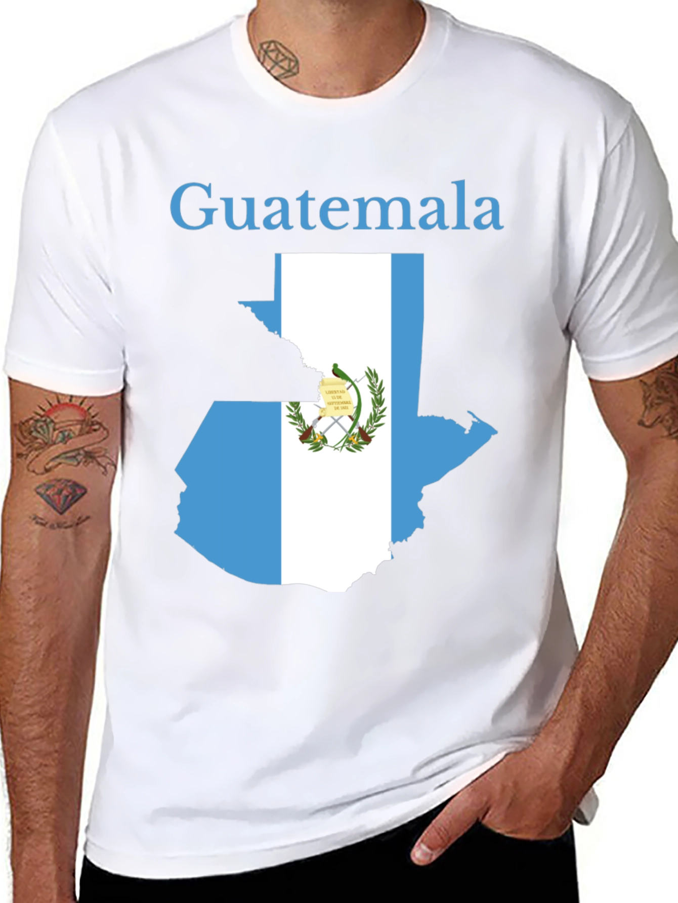 Guatemala Flag Map Black T-Shirt