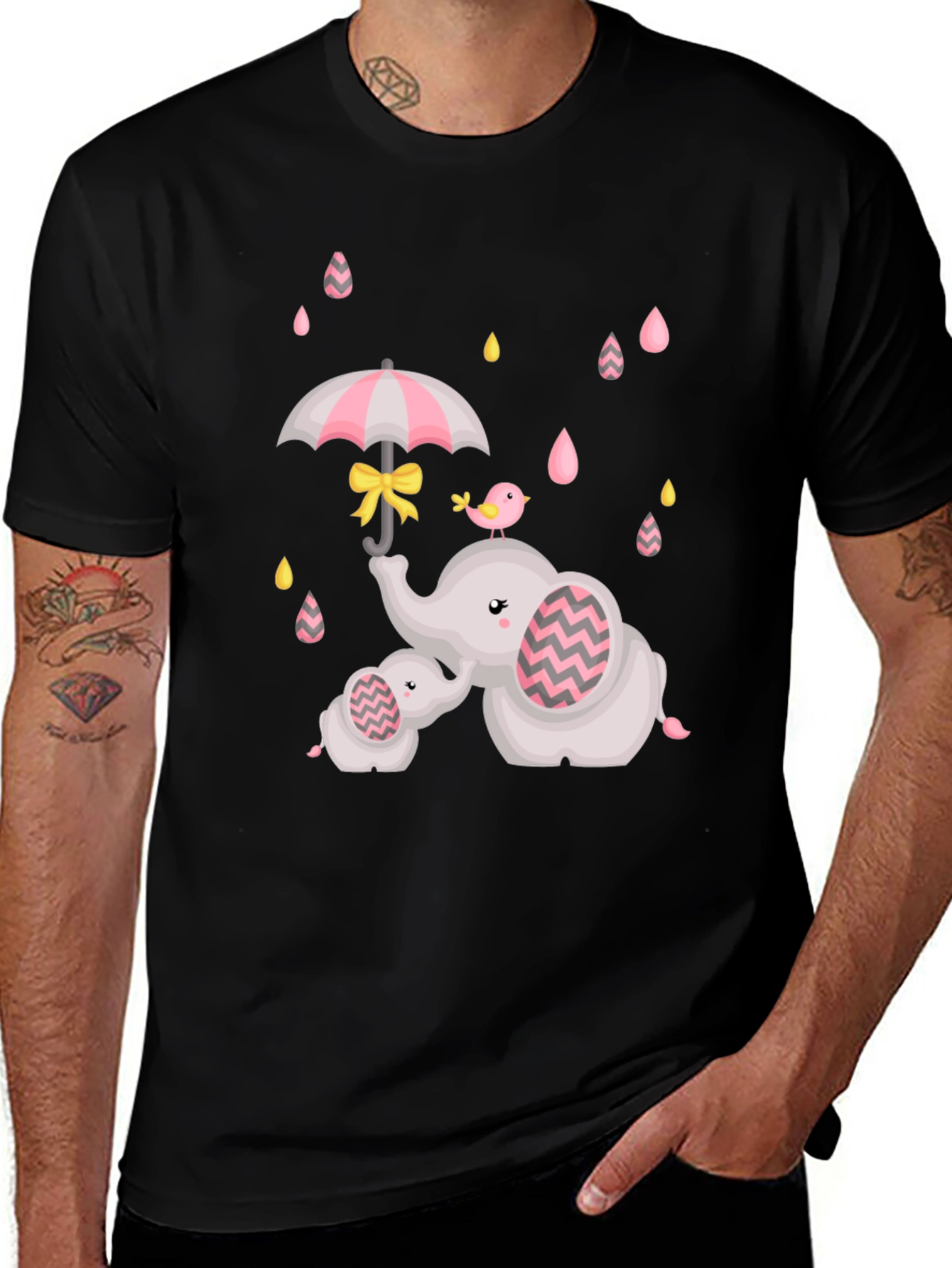 Cute Elephant Family Raindrops Graphic Tee