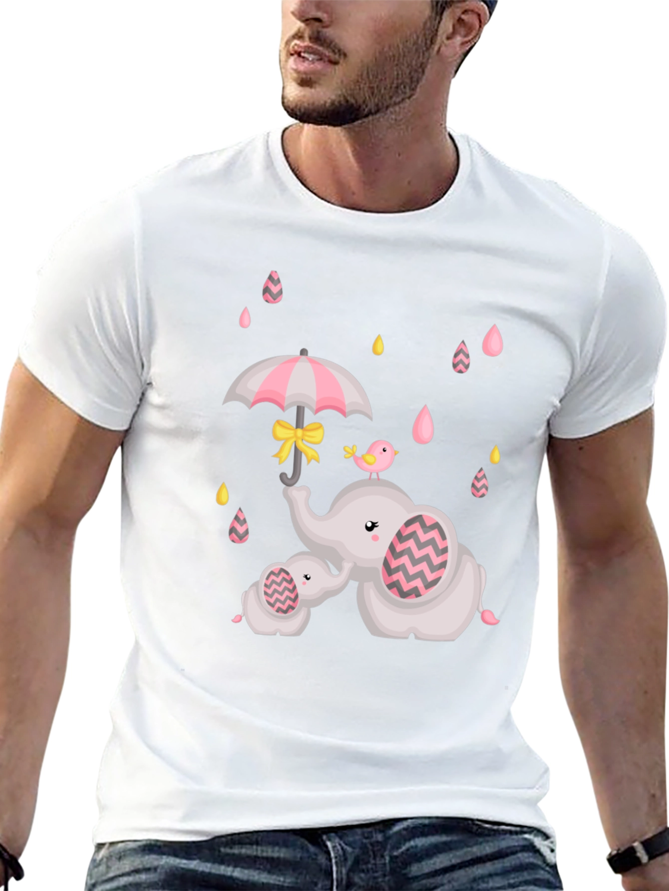 Cute Elephant Family Raindrops Graphic Tee