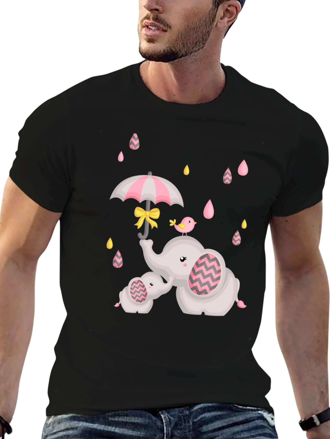 Cute Elephant Family Raindrops Graphic Tee