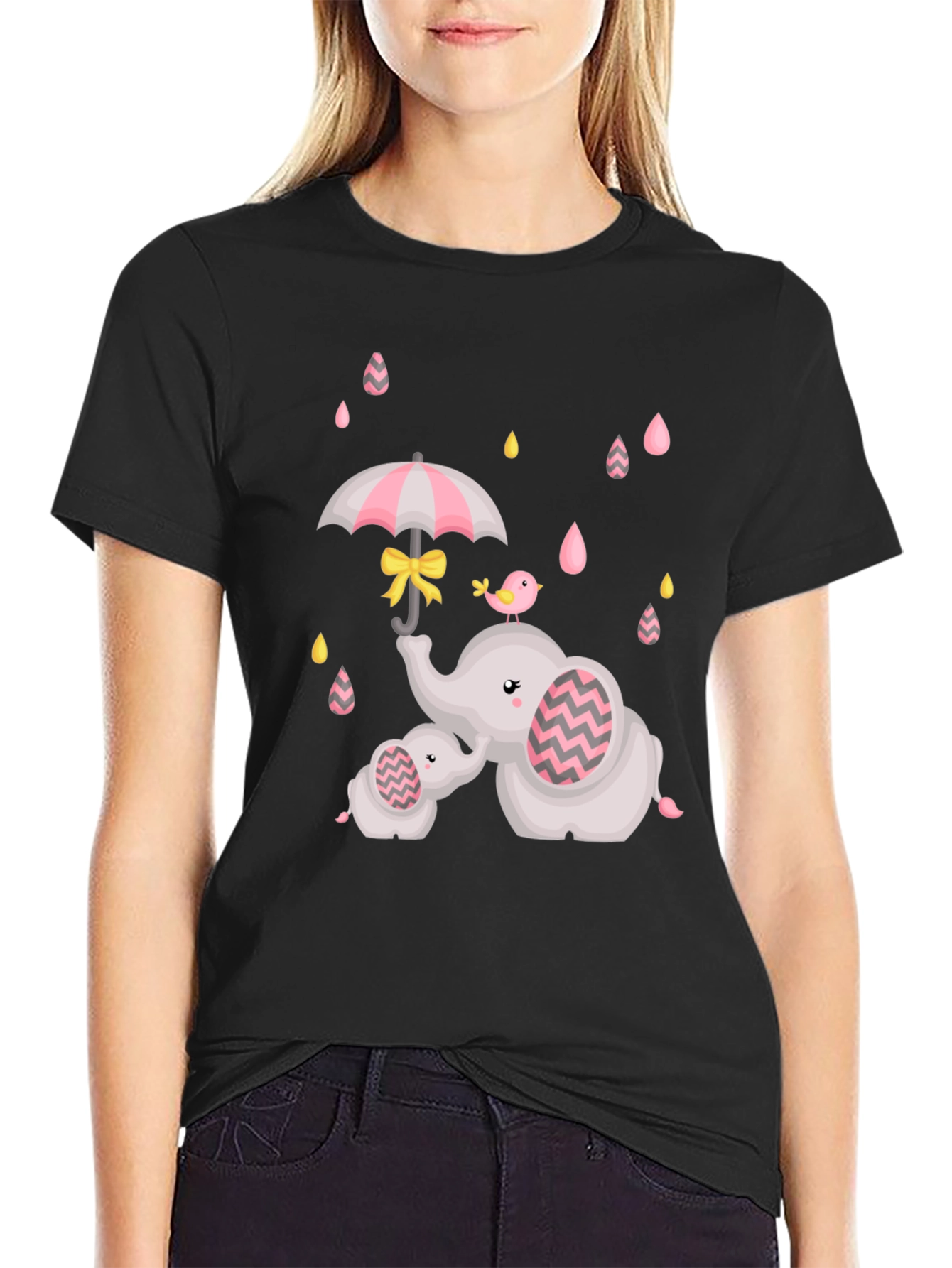 Cute Elephant Family Raindrops Graphic Tee