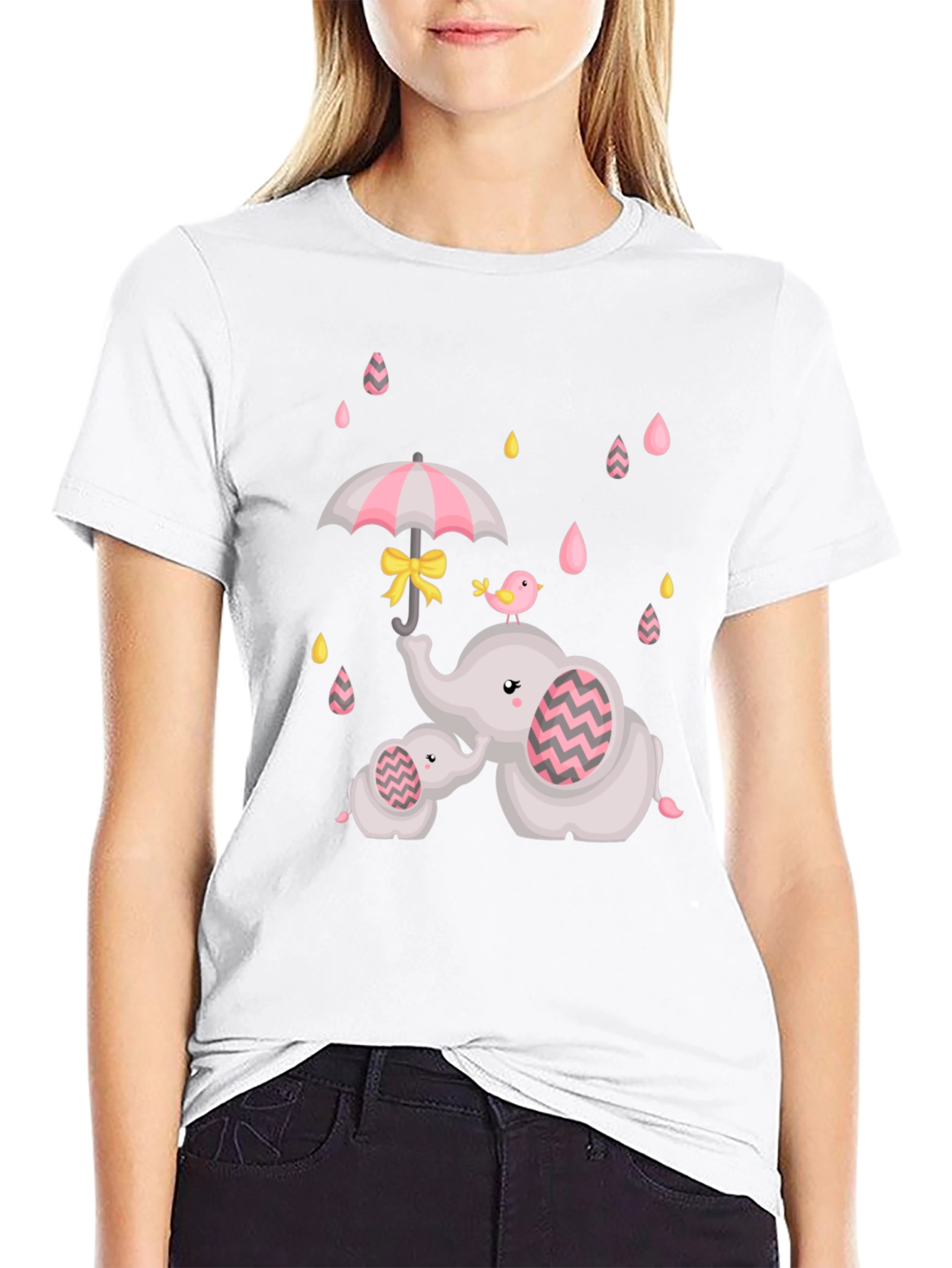 Cute Elephant Family Raindrops Graphic Tee