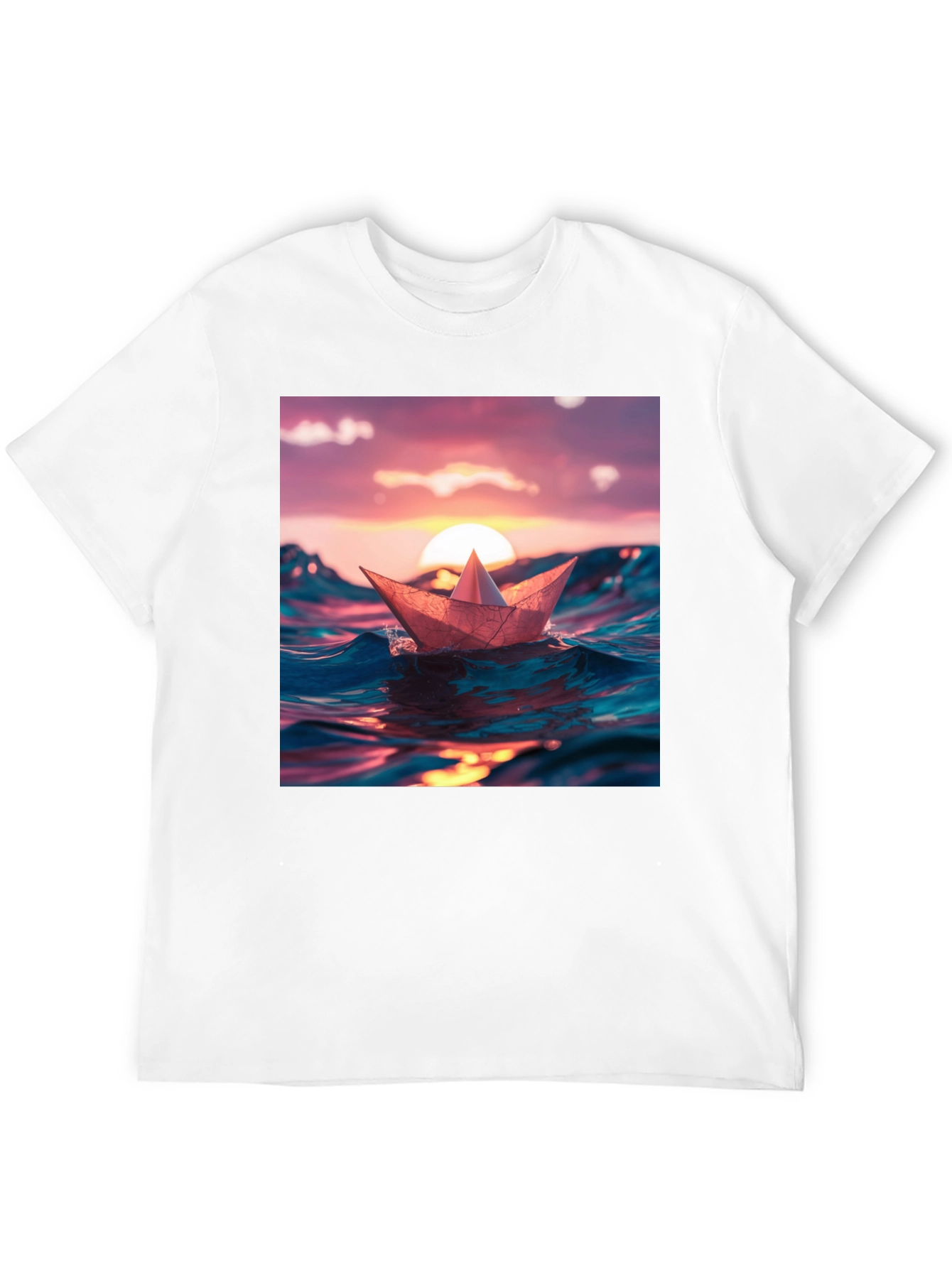 Paper Boat Sunset Graphic T-Shirt