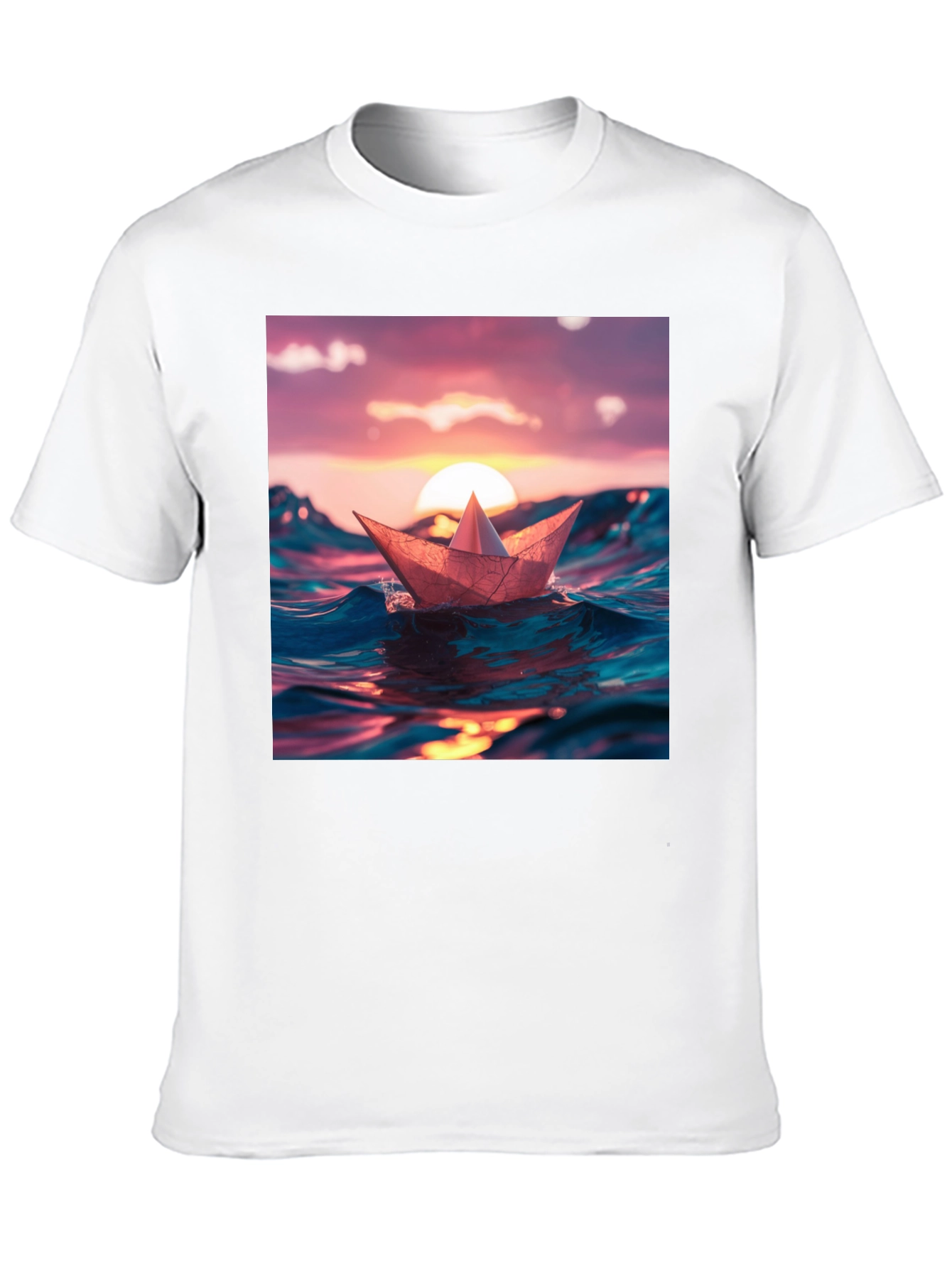 Paper Boat Sunset Graphic T-Shirt