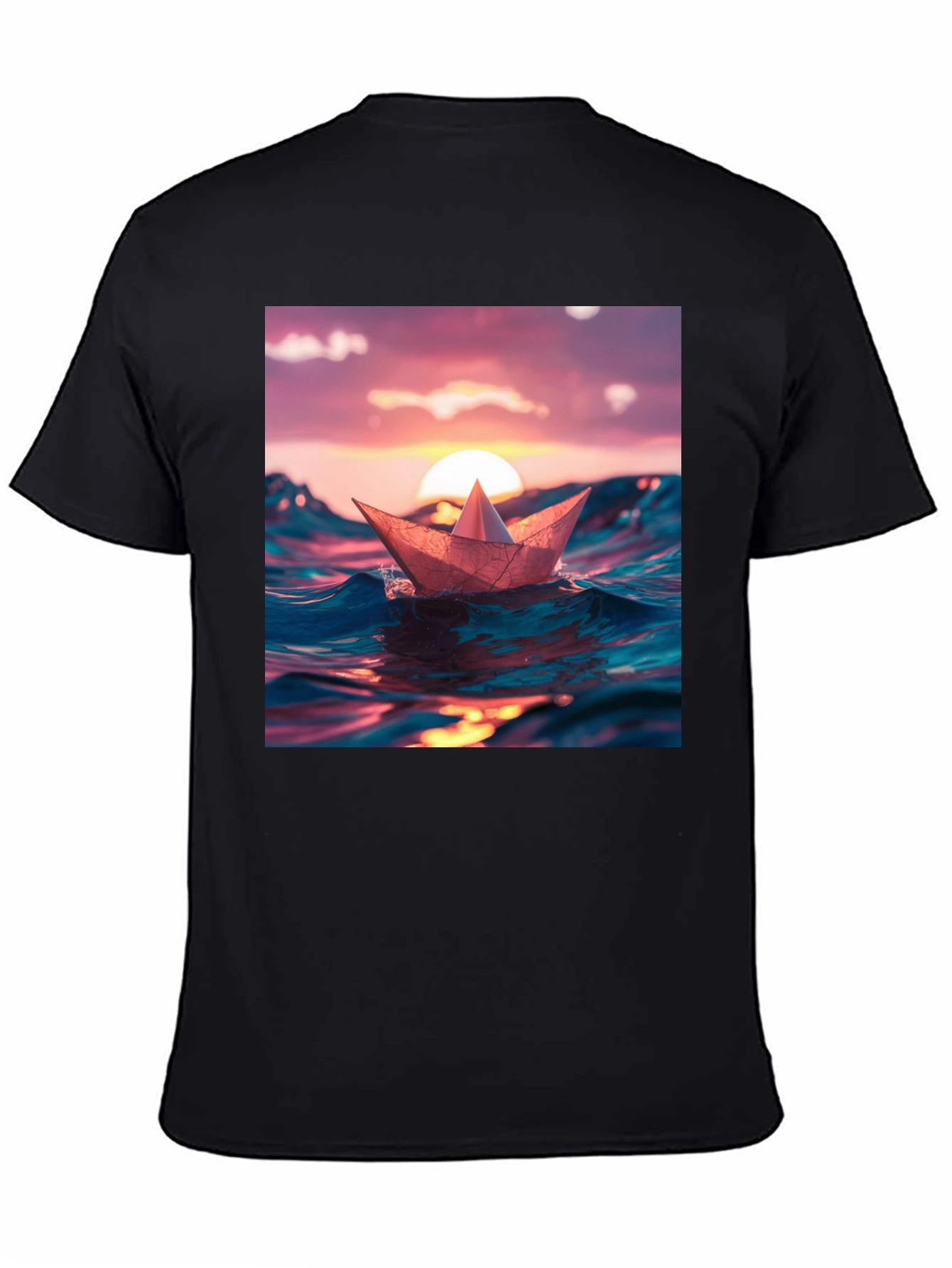 Paper Boat Sunset Graphic T-Shirt
