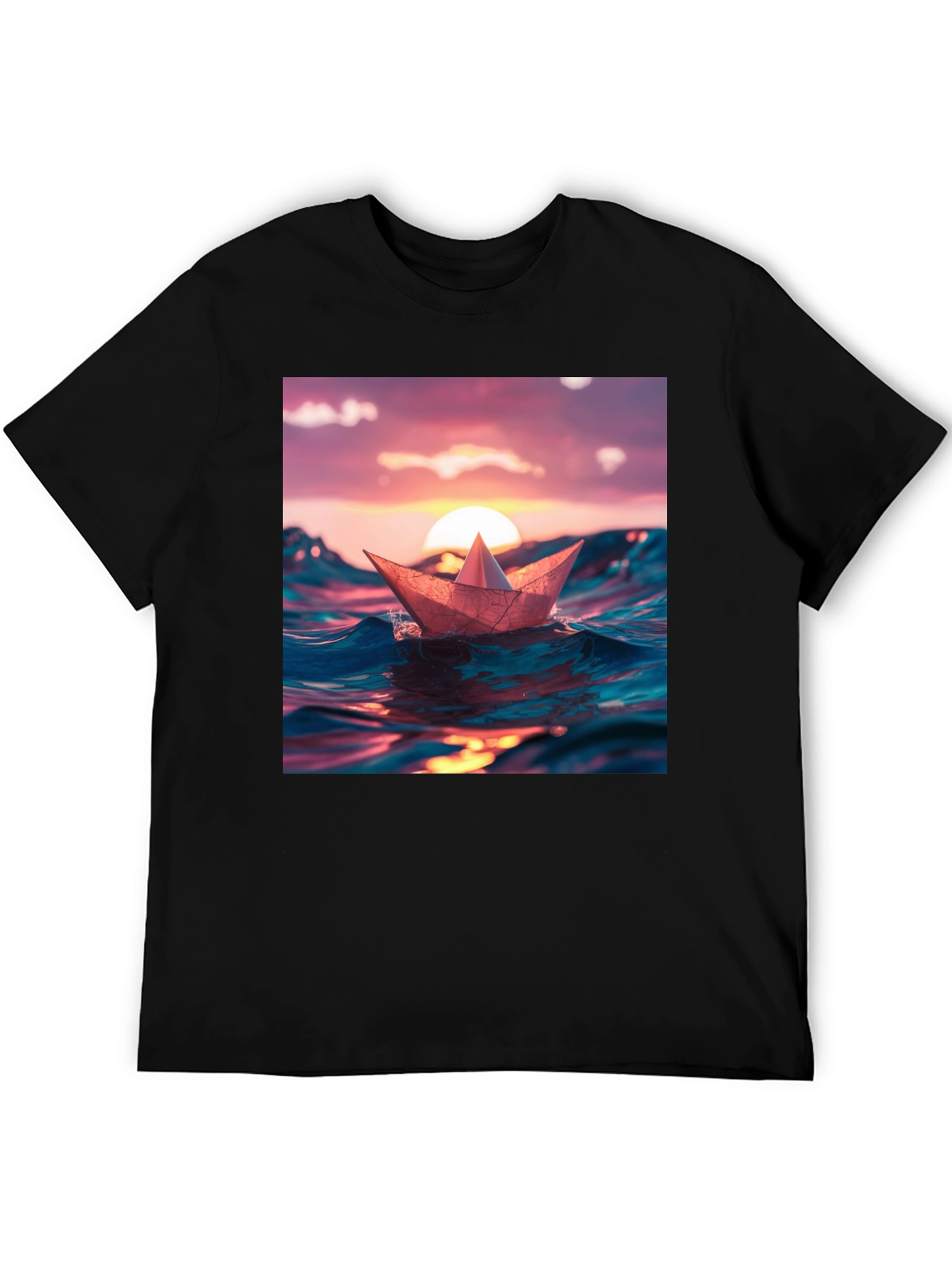 Paper Boat Sunset Graphic T-Shirt