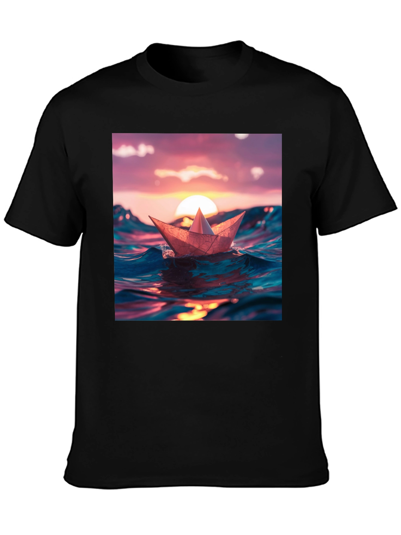 Paper Boat Sunset Graphic T-Shirt