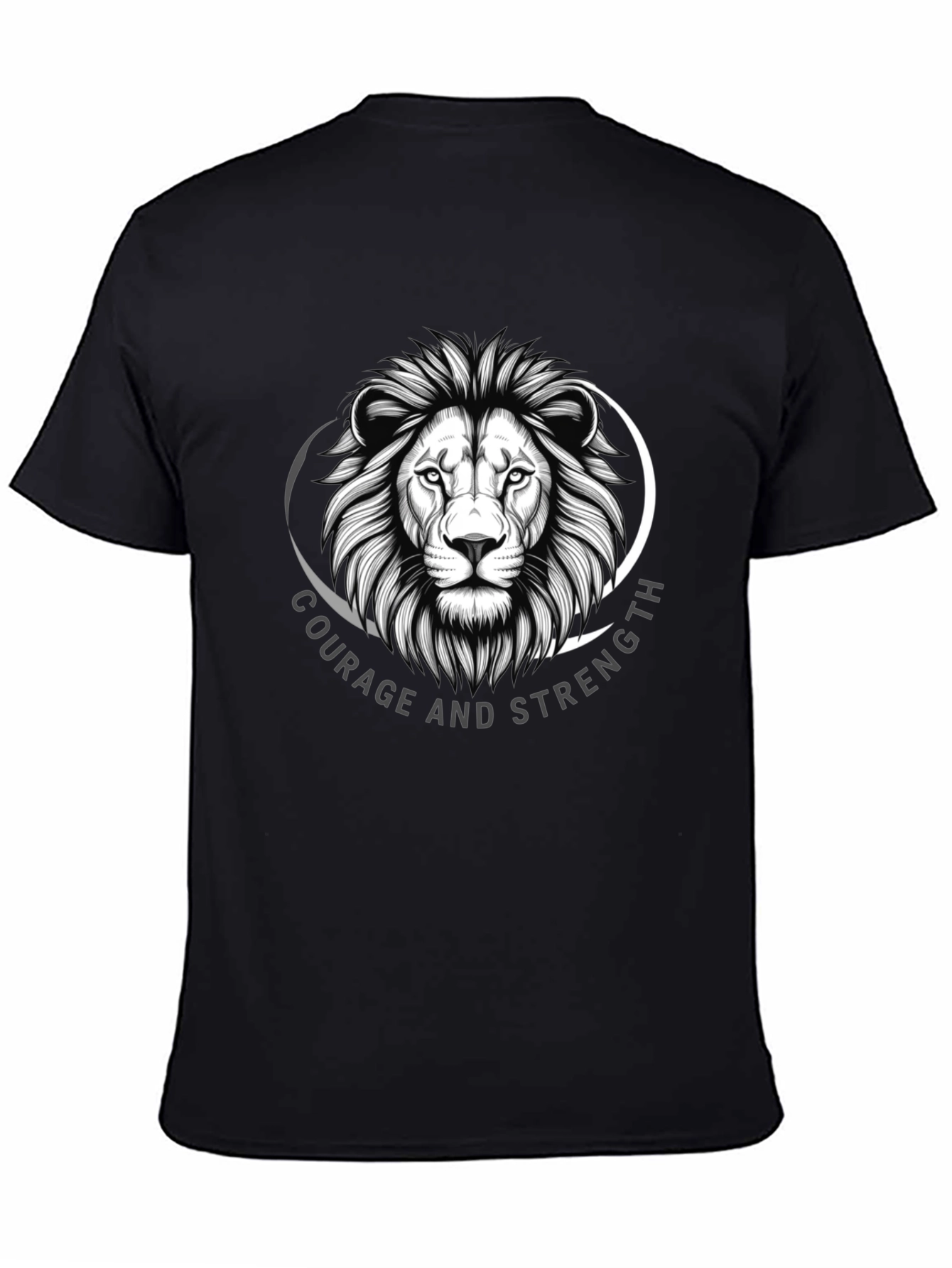 Courage & Strength Lion Graphic Black T-Shirt