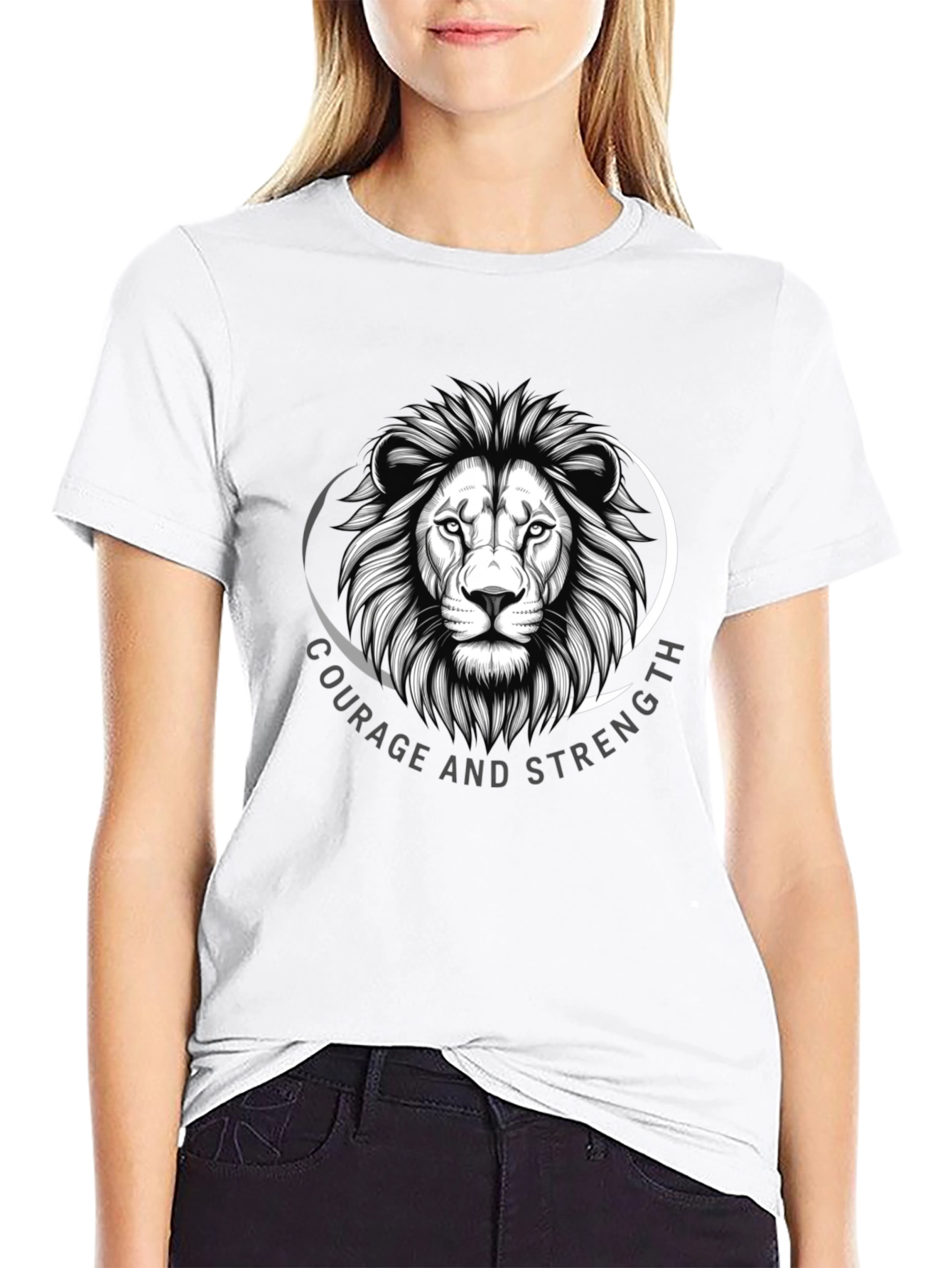 Courage & Strength Lion Graphic Black T-Shirt