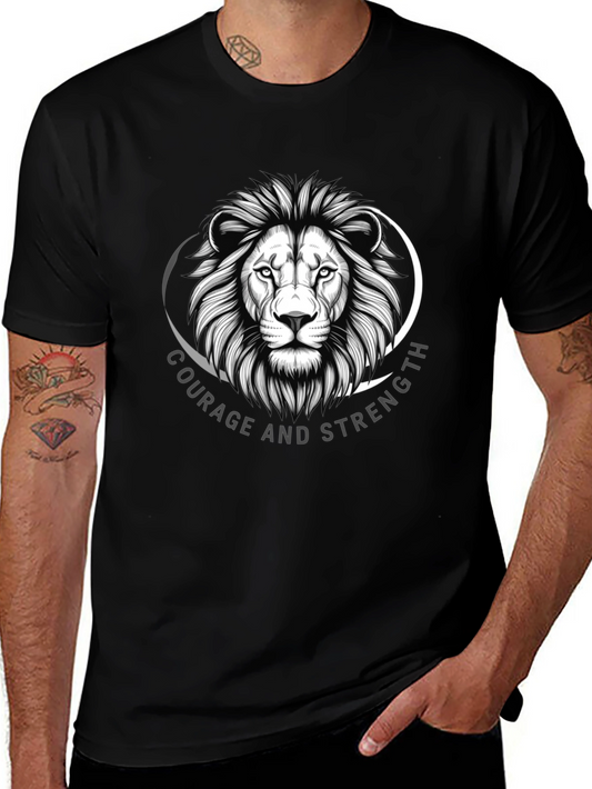 Courage & Strength Lion Graphic Black T-Shirt