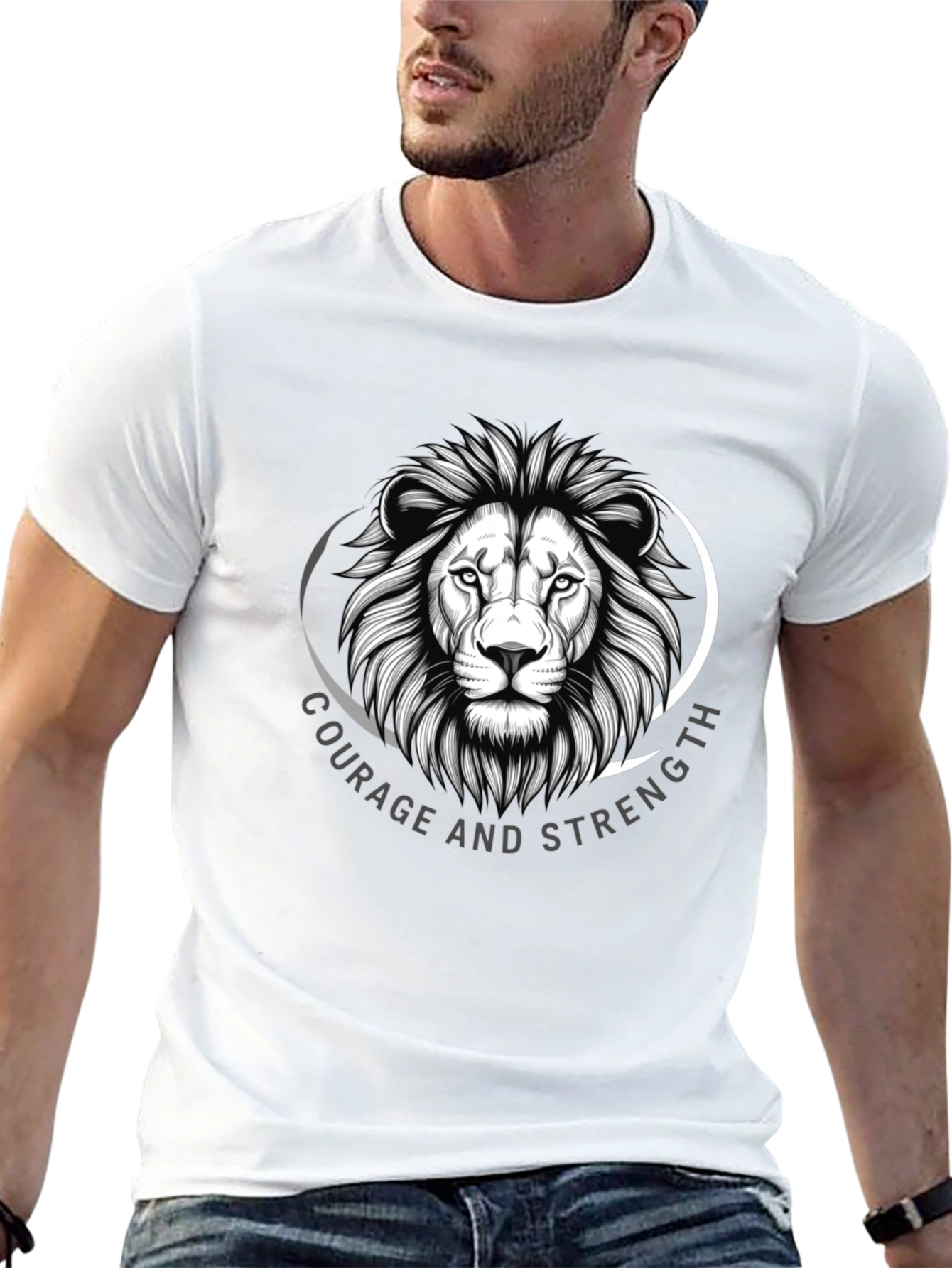 Courage & Strength Lion Graphic Black T-Shirt
