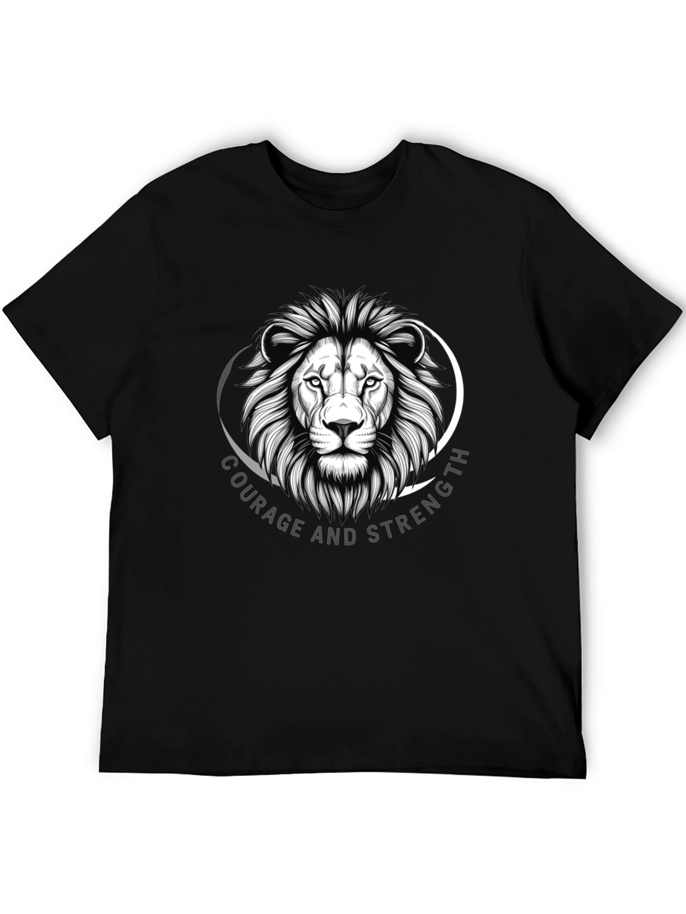 Courage & Strength Lion Graphic Black T-Shirt