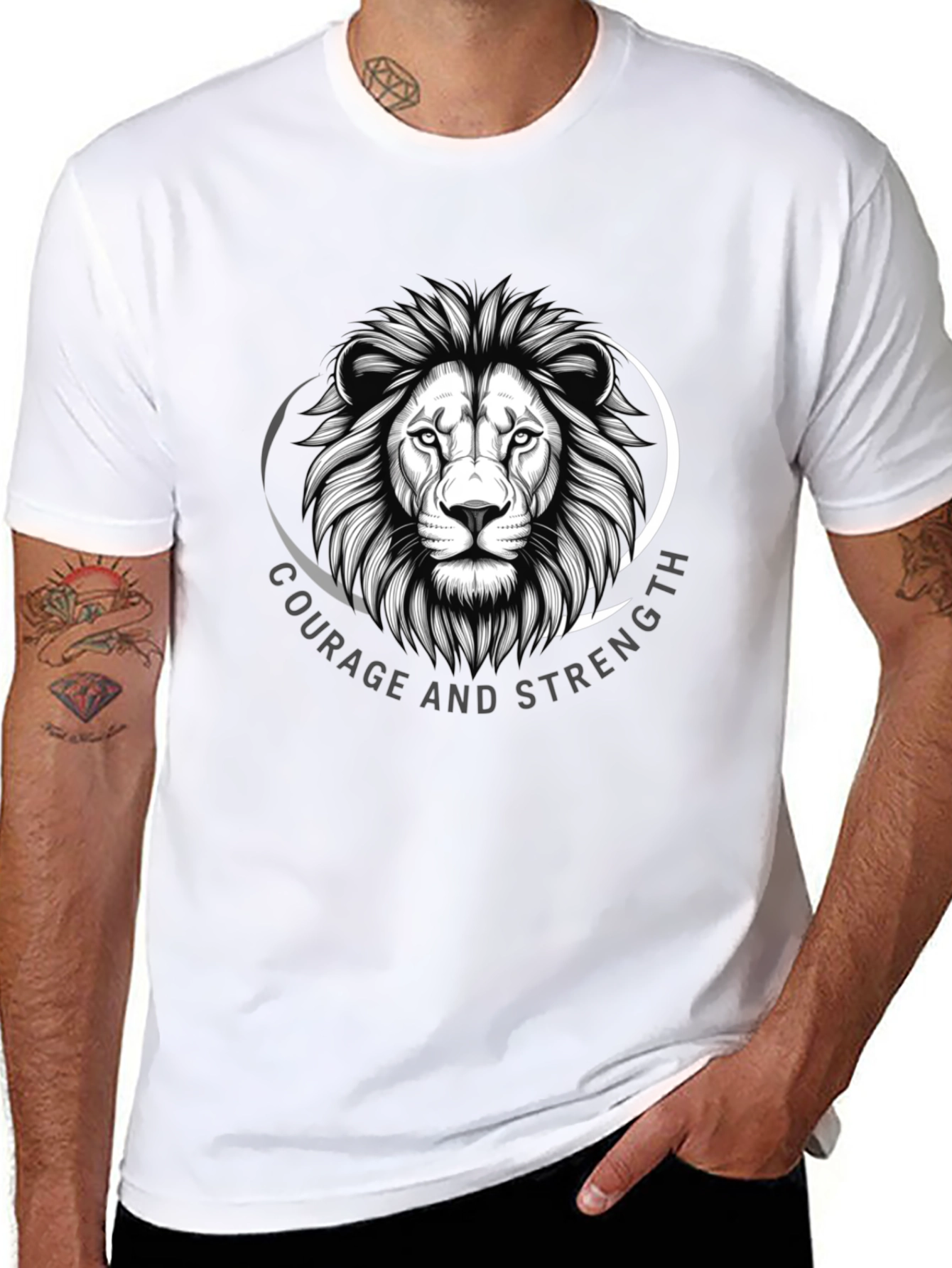 Courage & Strength Lion Graphic Black T-Shirt