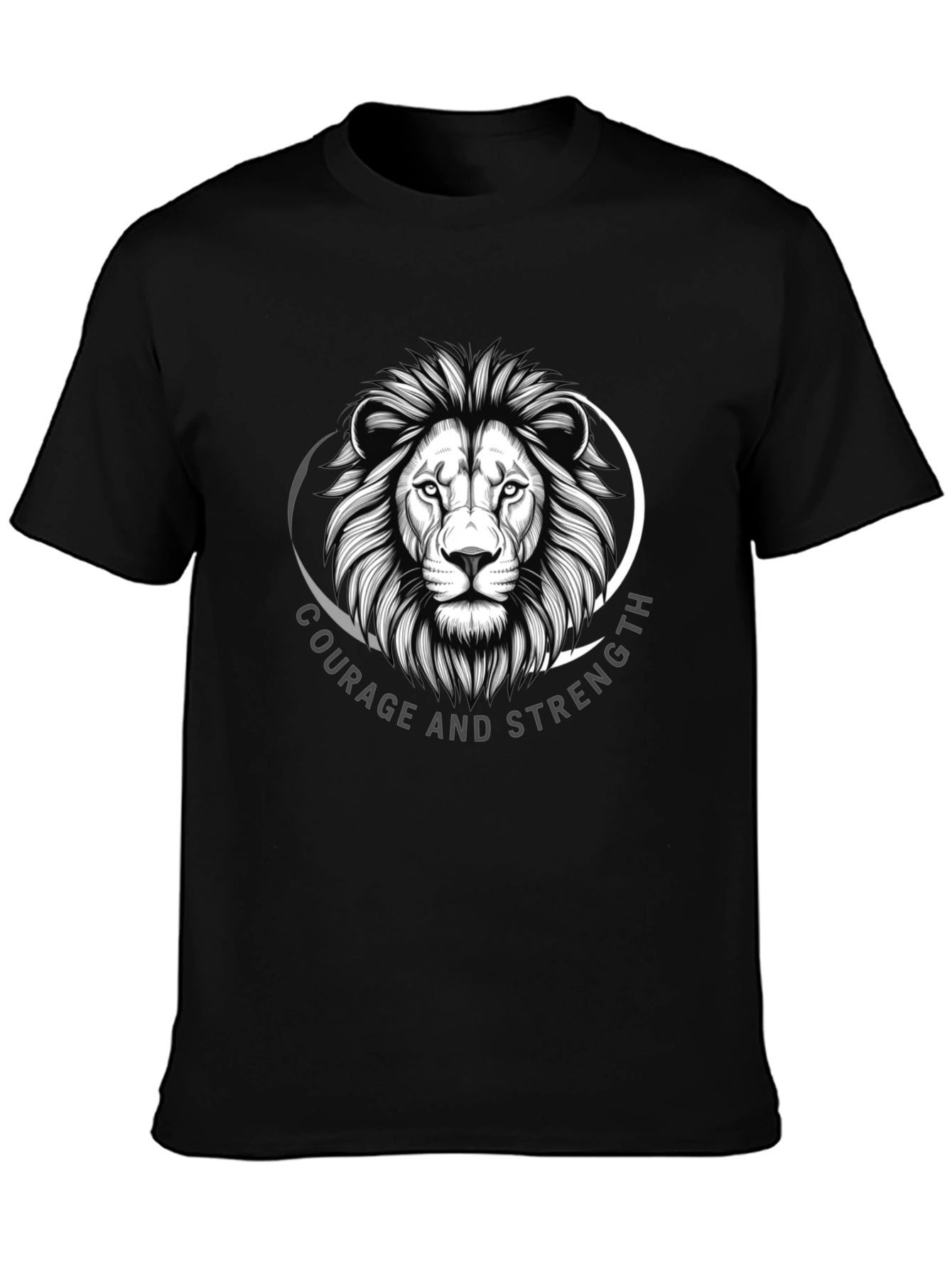 Courage & Strength Lion Graphic Black T-Shirt