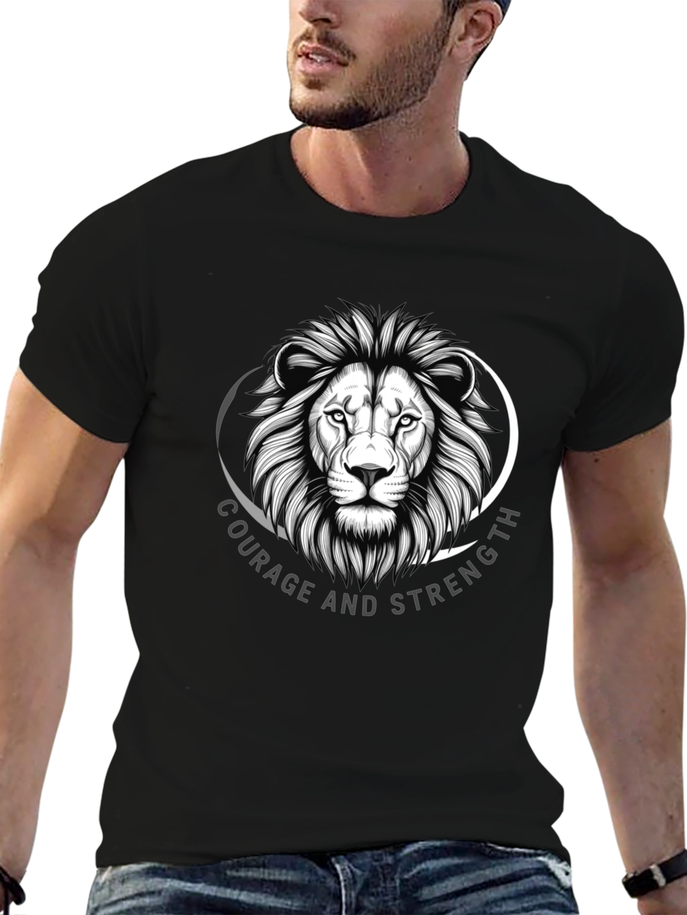 Courage & Strength Lion Graphic Black T-Shirt