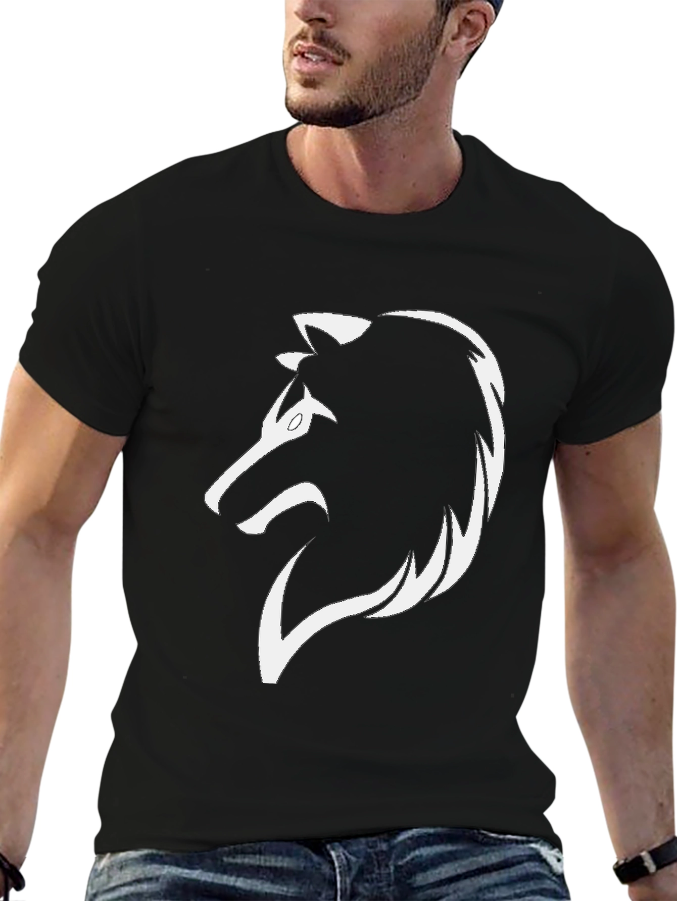 Mens Black Wolf Graphic Tee