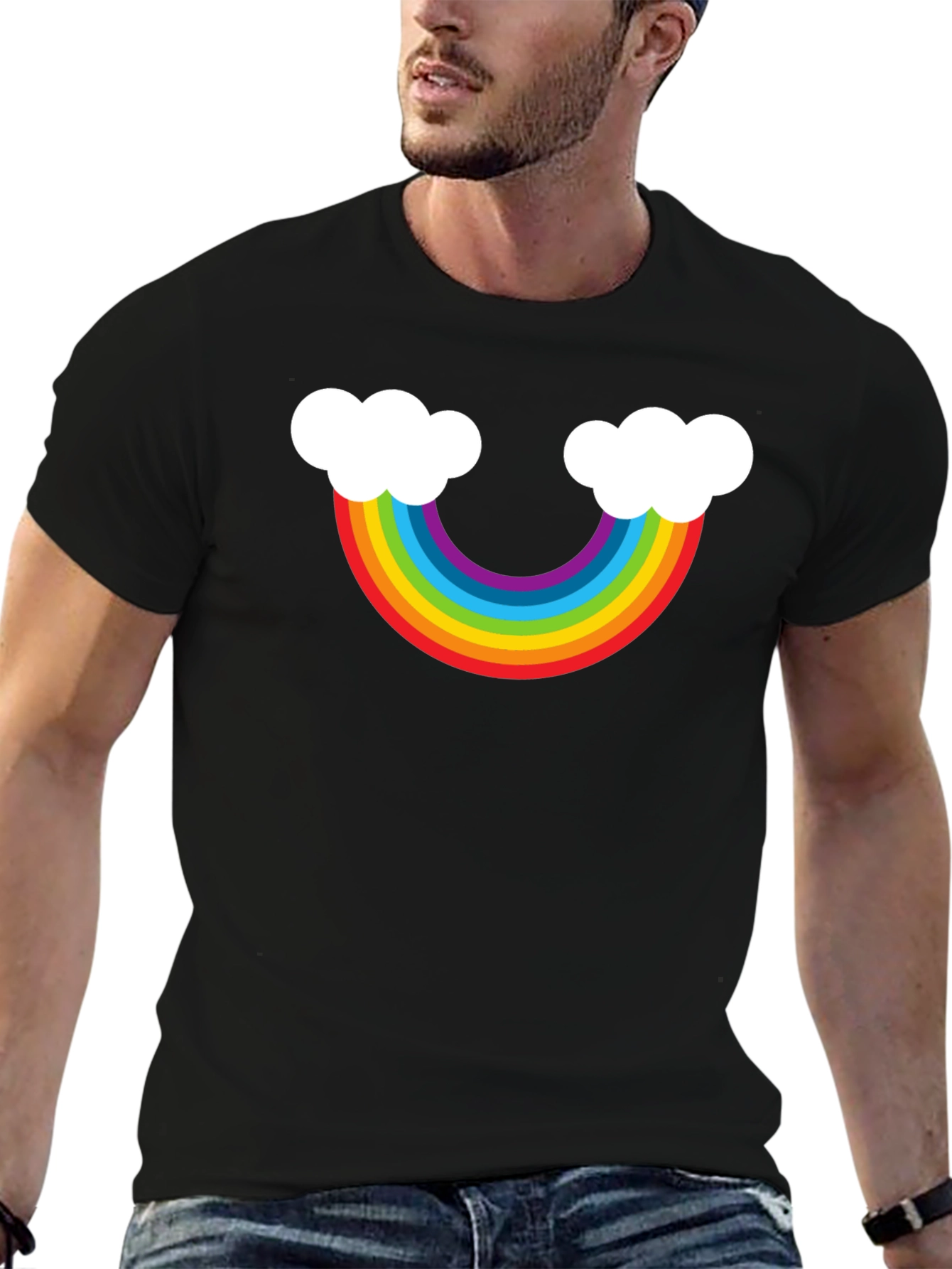 Rainbow Cloud Graphic Tee - Black Casual Shirt