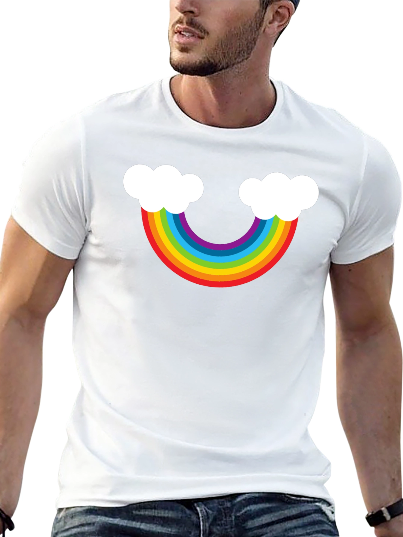 Rainbow Cloud Graphic Tee - Black Casual Shirt