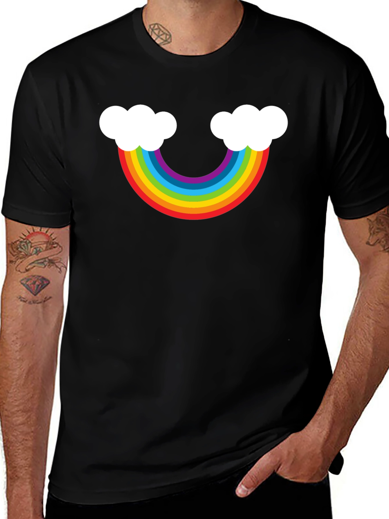 Rainbow Cloud Graphic Tee - Black Casual Shirt