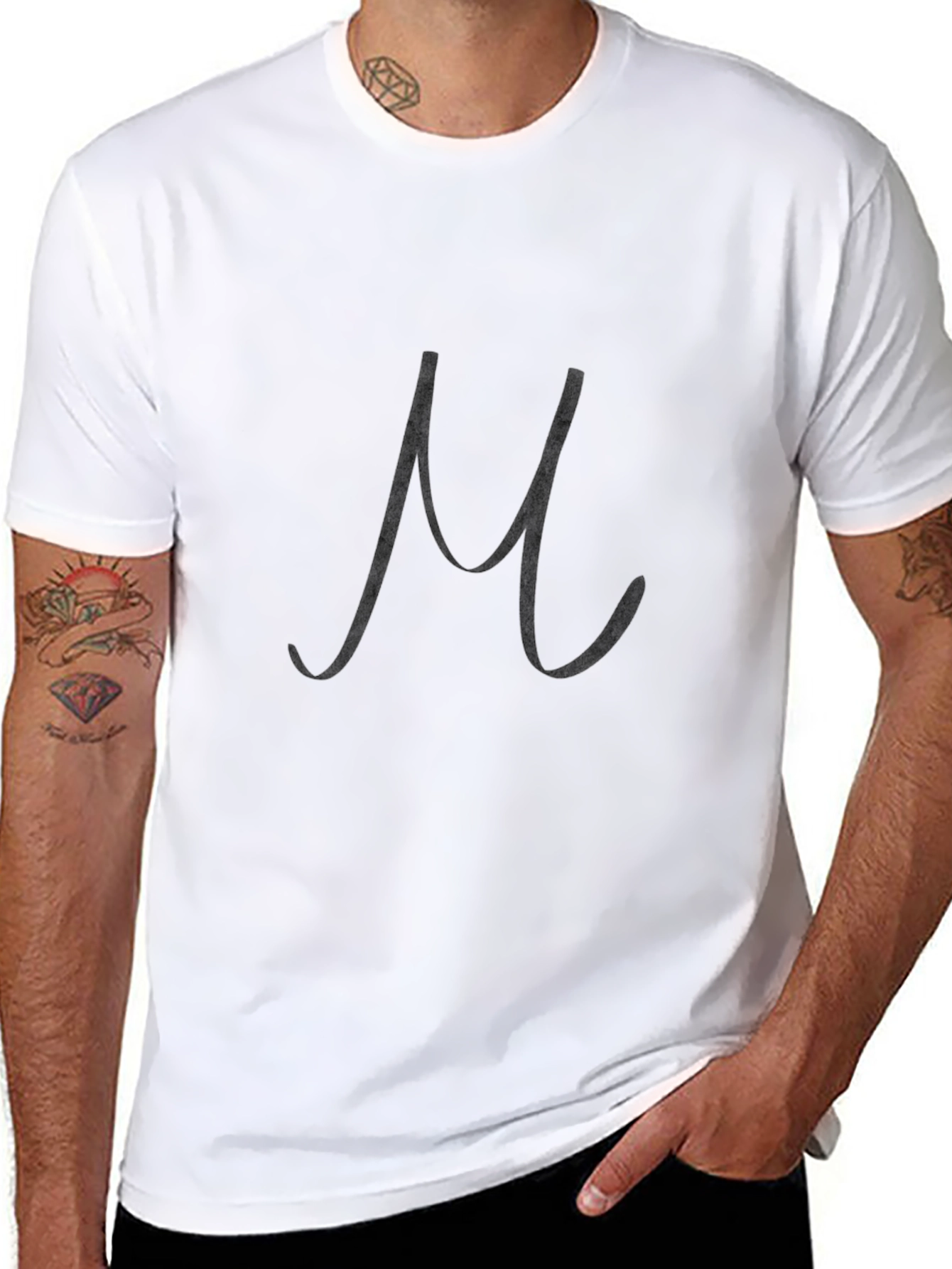Black T-Shirt with Stylish Letter M Design