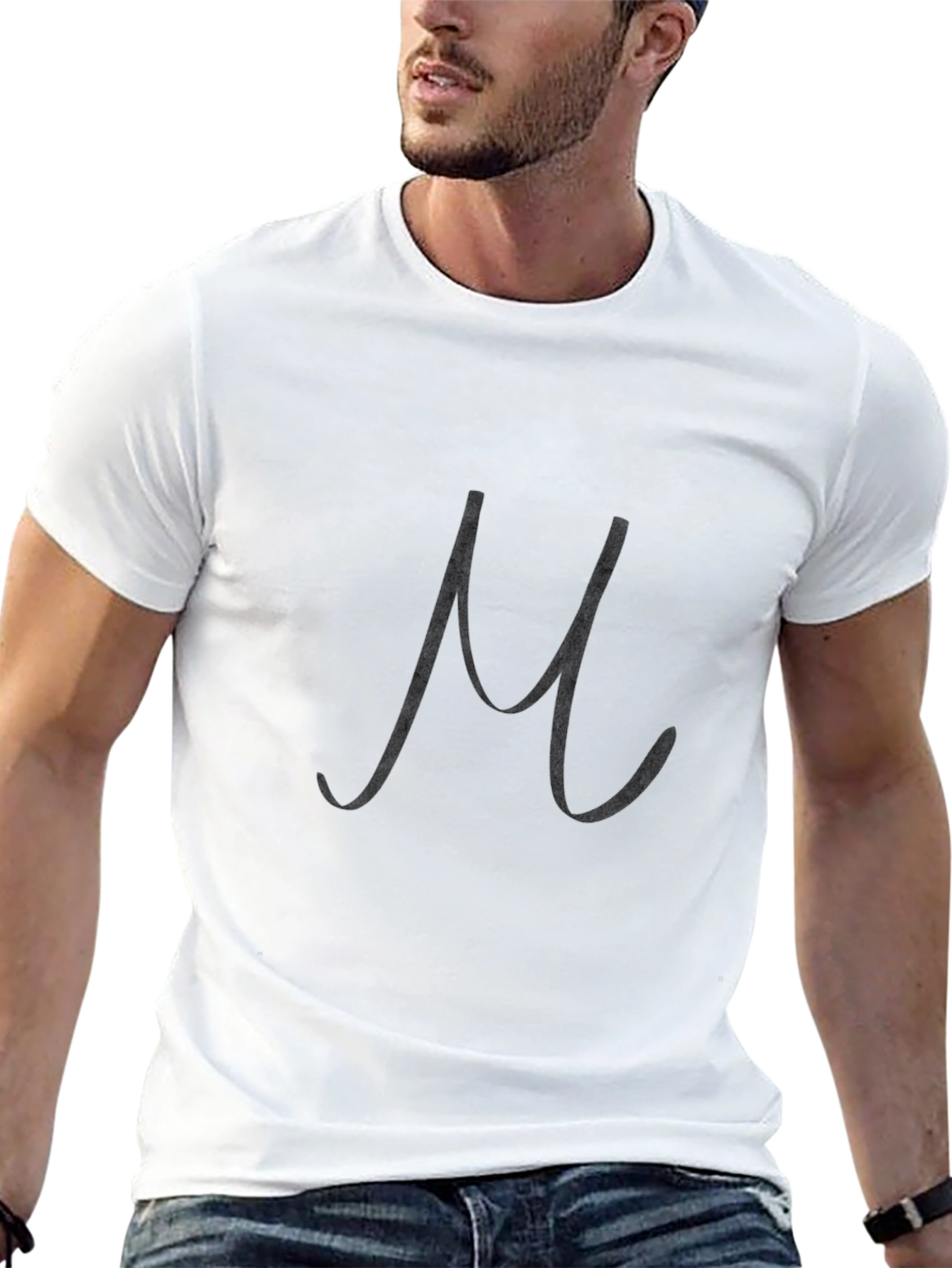 Black T-Shirt with Stylish Letter M Design