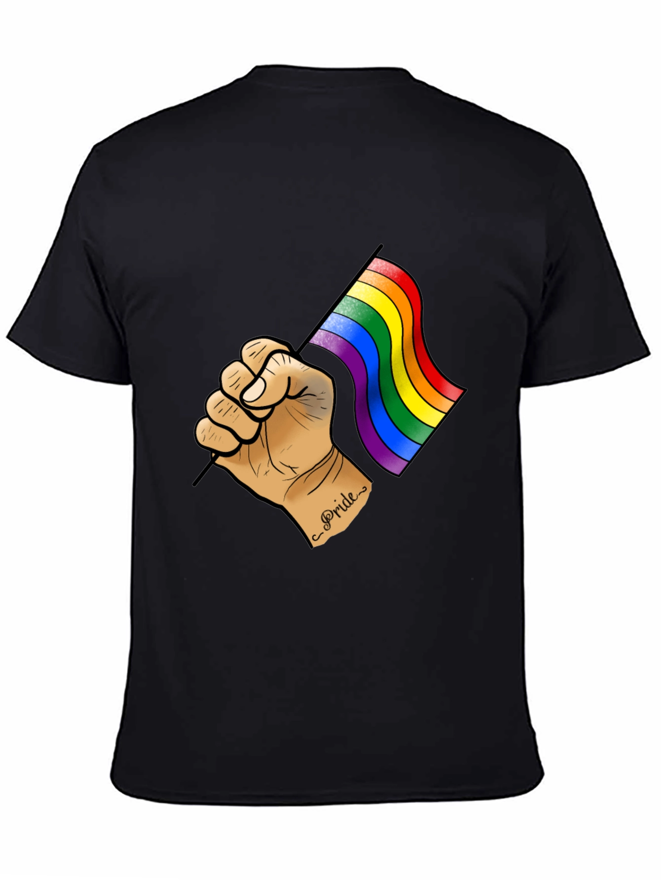 Pride Flag Graphic Tee - Black Cotton T-Shirt