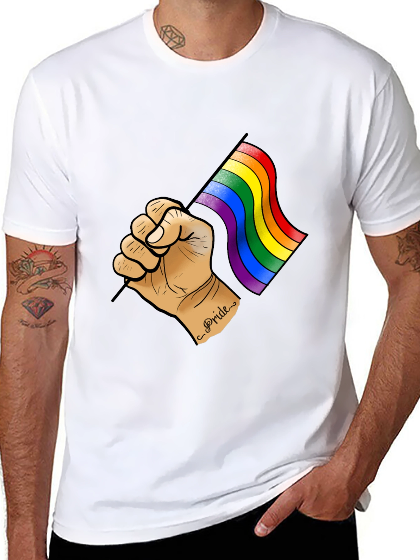 Pride Flag Graphic Tee - Black Cotton T-Shirt
