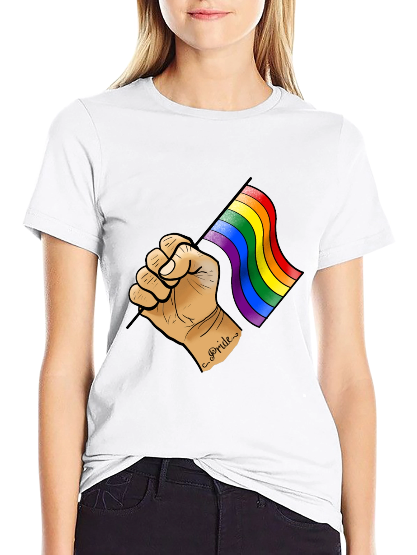 Pride Flag Graphic Tee - Black Cotton T-Shirt
