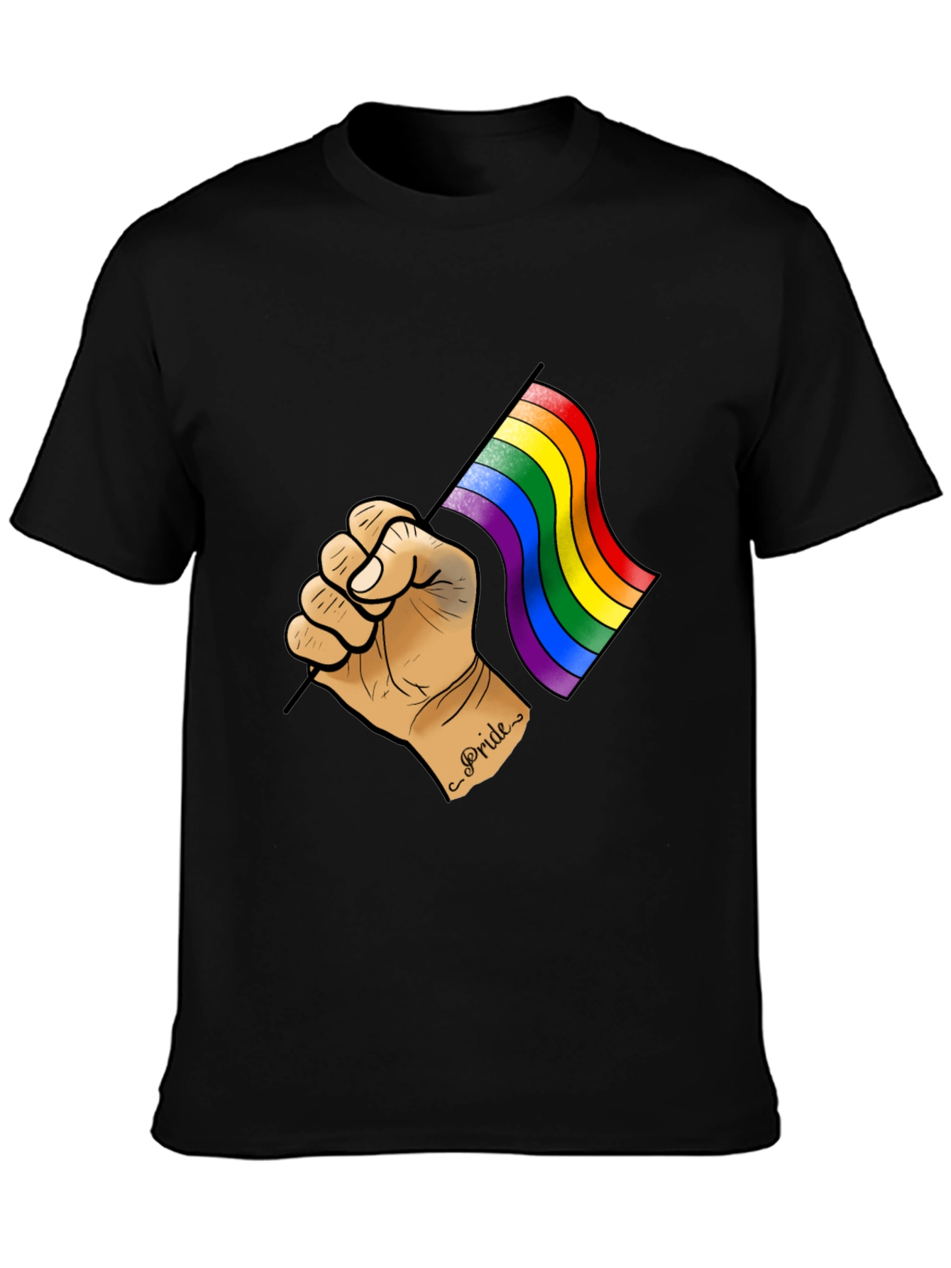 Pride Flag Graphic Tee - Black Cotton T-Shirt