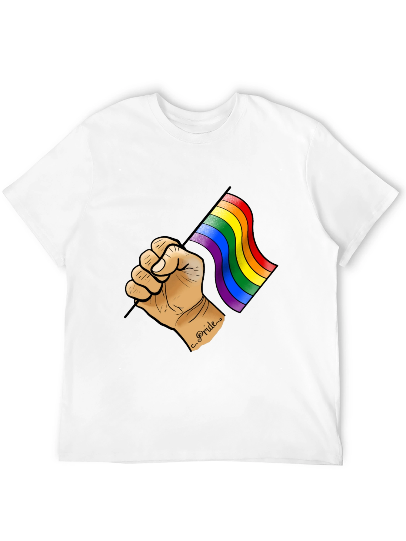 Pride Flag Graphic Tee - Black Cotton T-Shirt