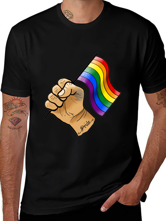 Pride Flag Graphic Tee - Black Cotton T-Shirt