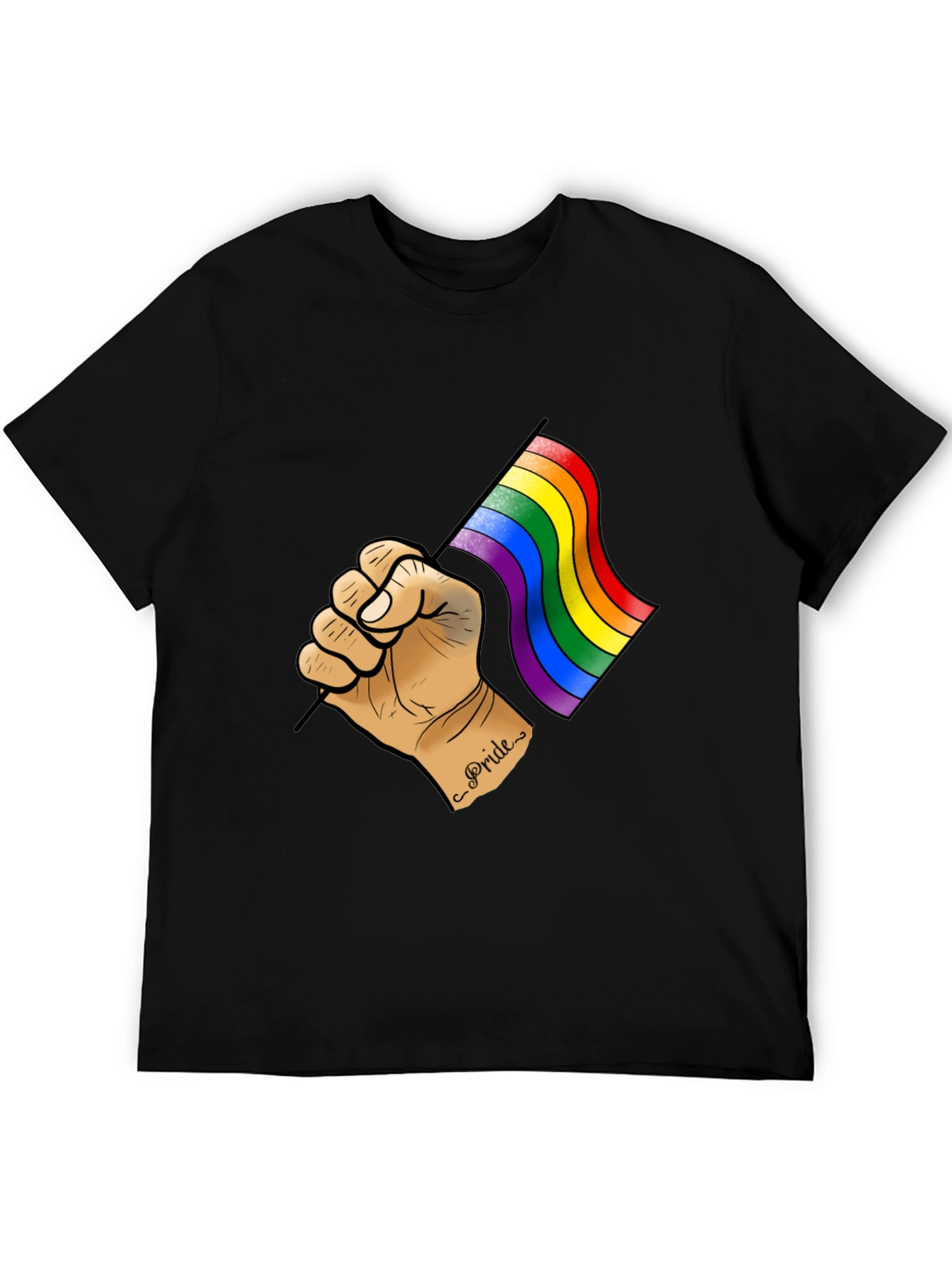 Pride Flag Graphic Tee - Black Cotton T-Shirt