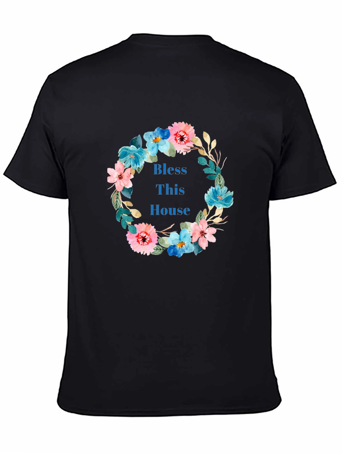 Bless This House Floral Wreath Black T-Shirt