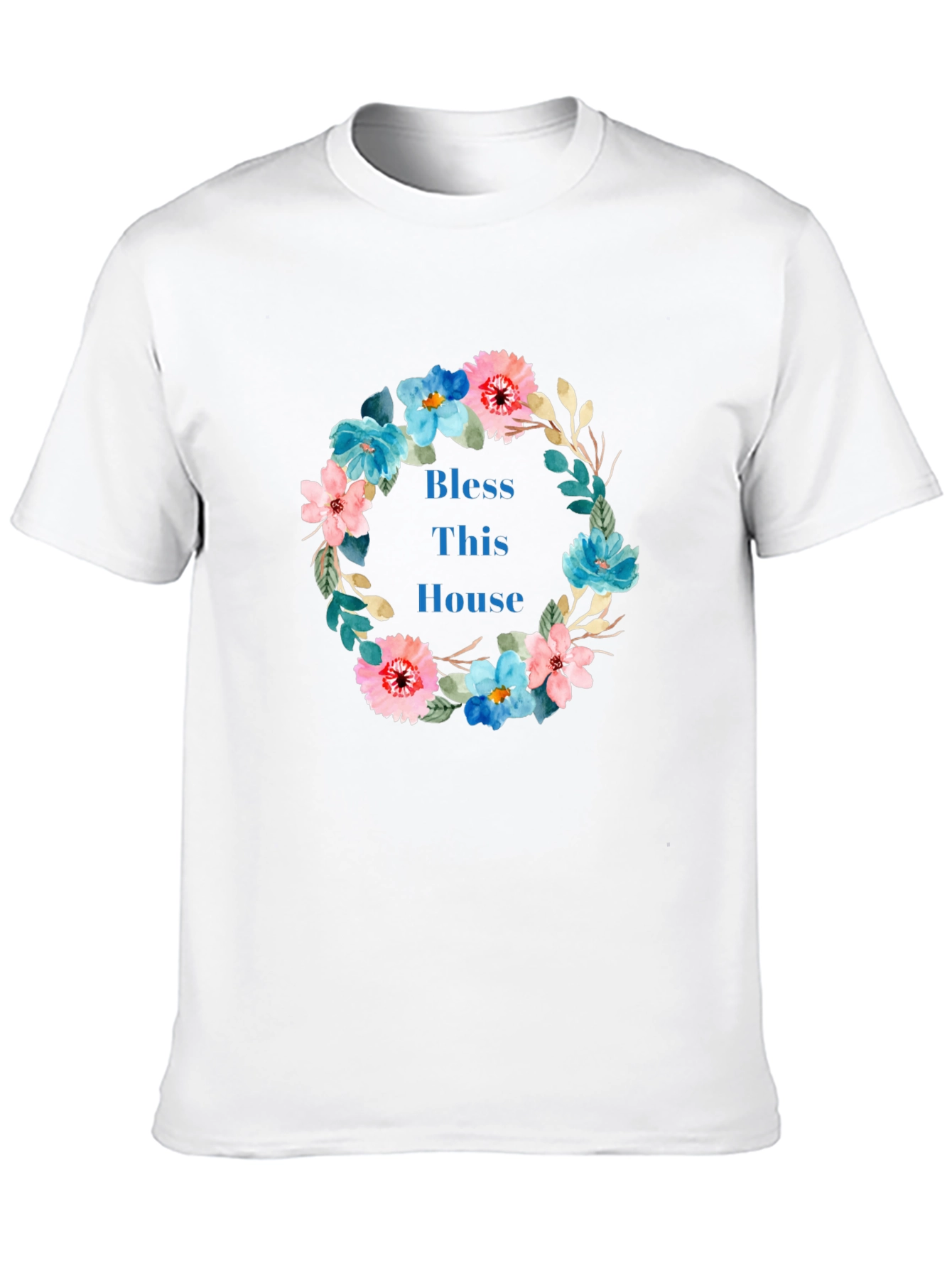 Bless This House Floral Wreath Black T-Shirt