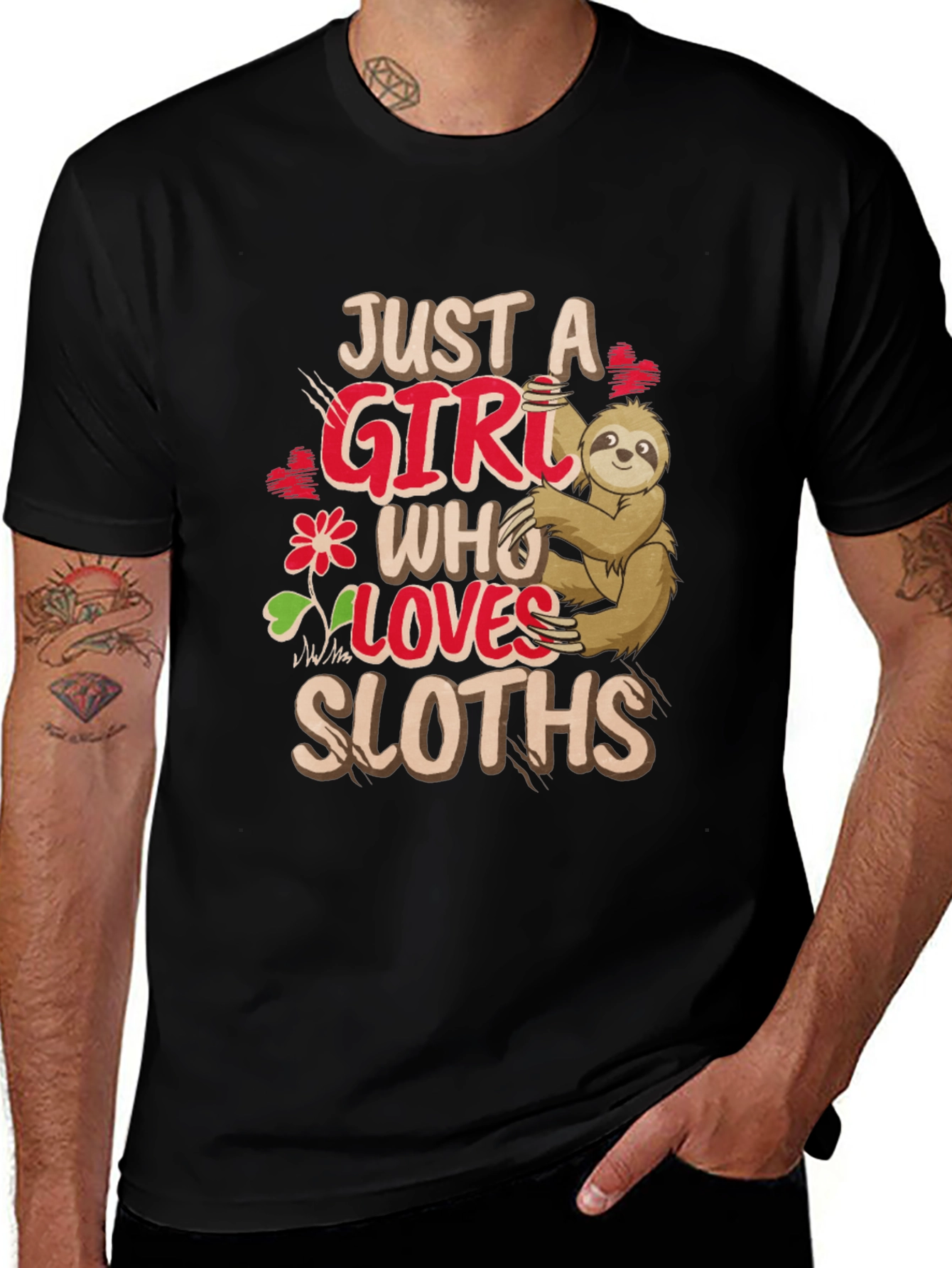 Just A Girl Who Loves Sloths Black T-Shirt