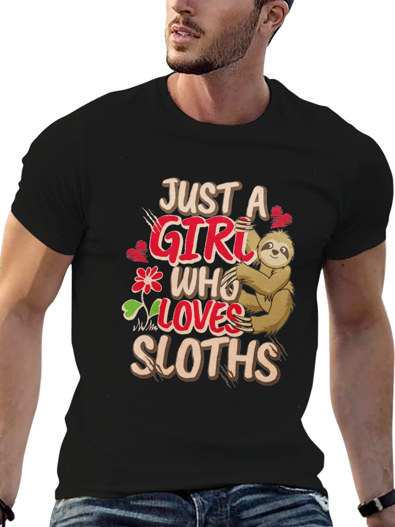 Just A Girl Who Loves Sloths Black T-Shirt