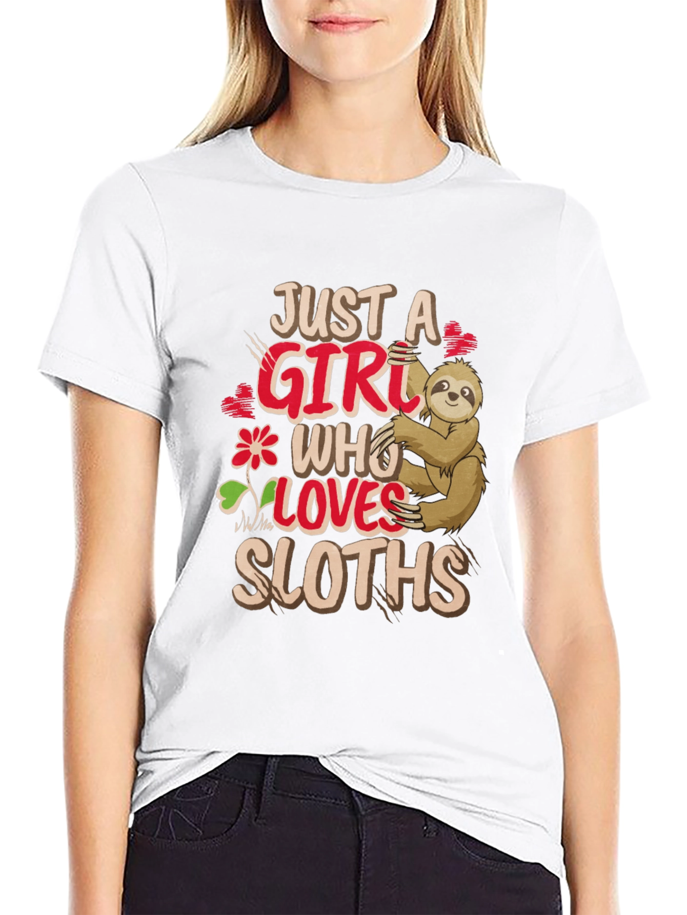 Just A Girl Who Loves Sloths Black T-Shirt