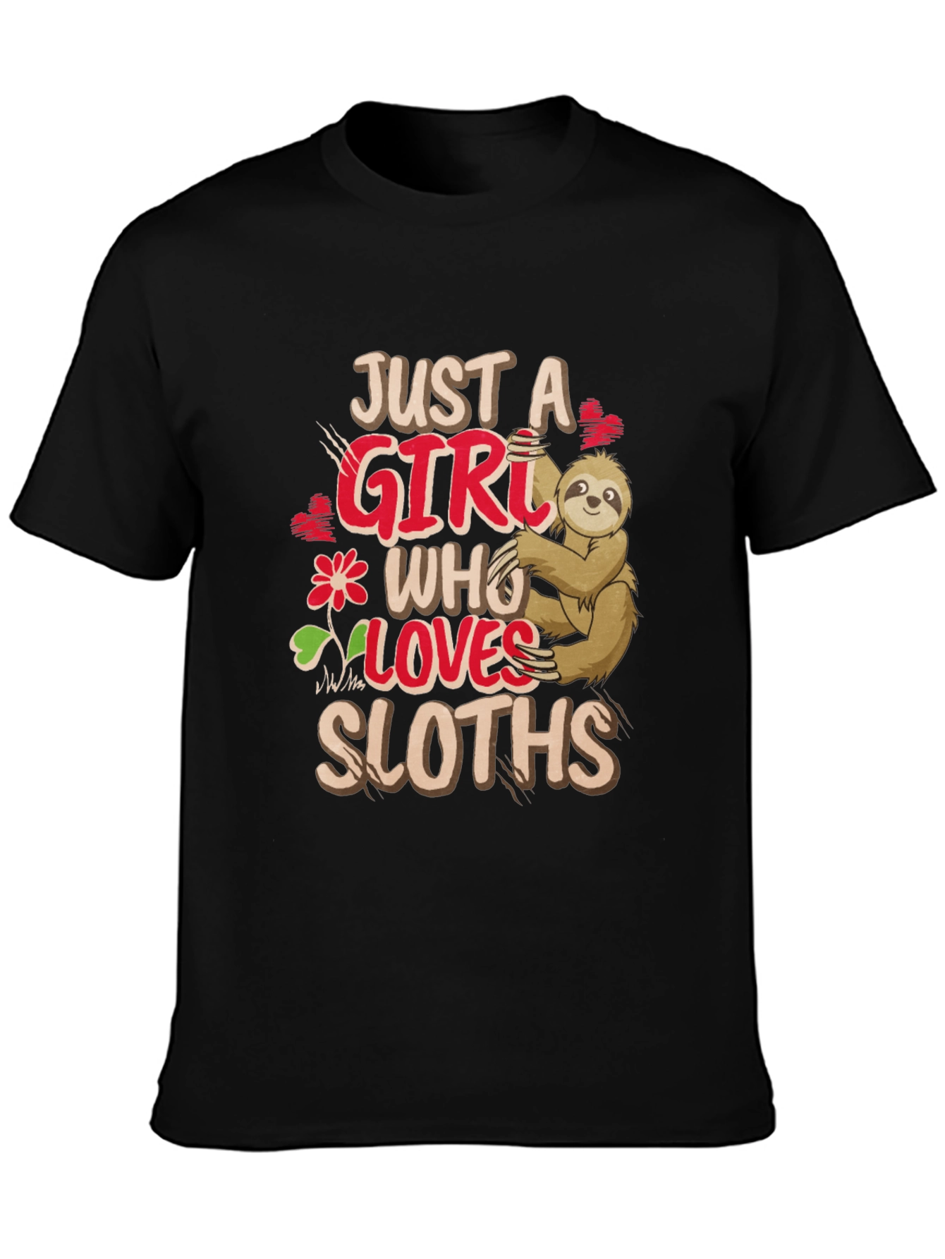 Just A Girl Who Loves Sloths Black T-Shirt