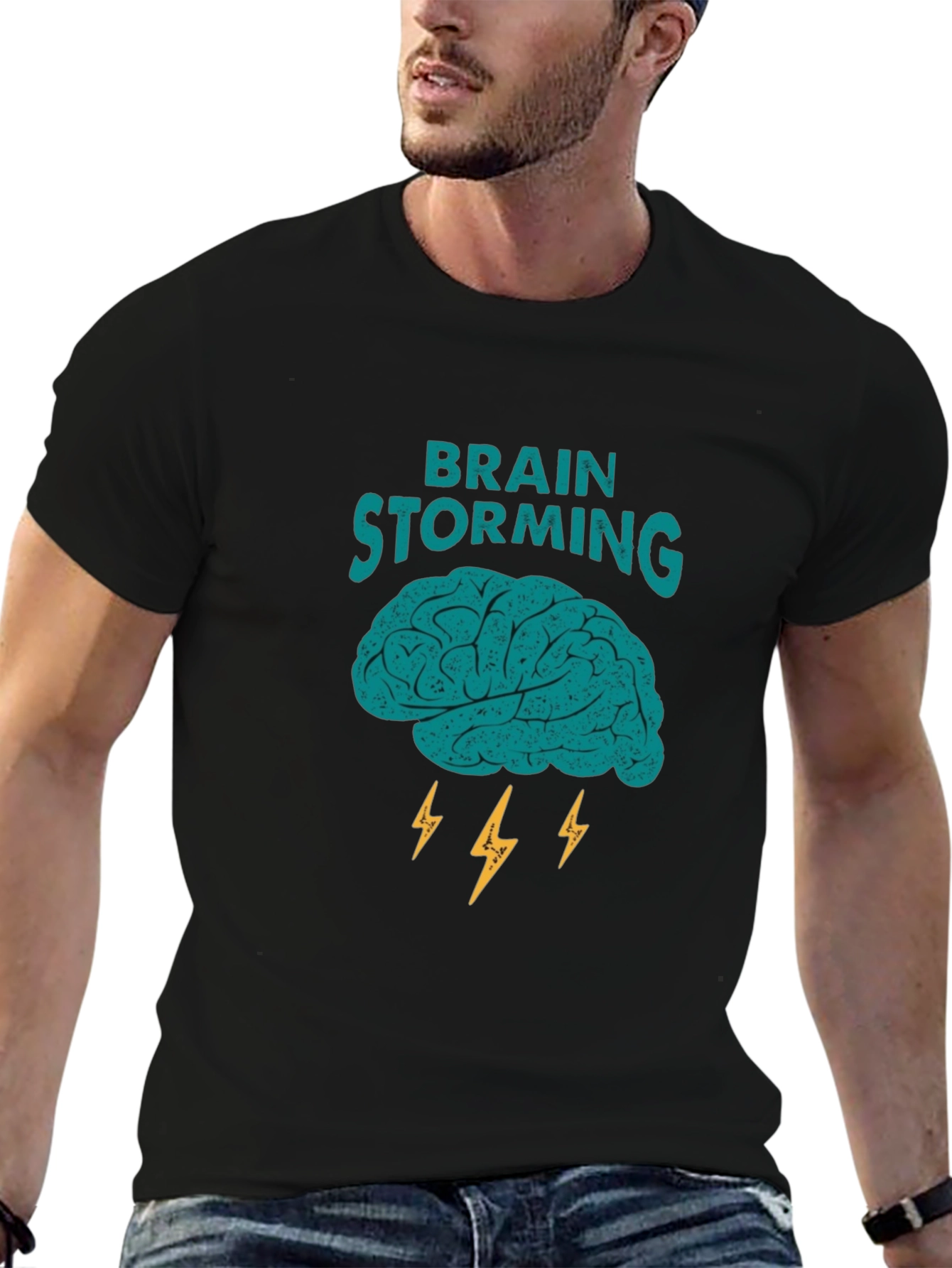 Brainstorming Graphic Tee - Black Cotton Blend