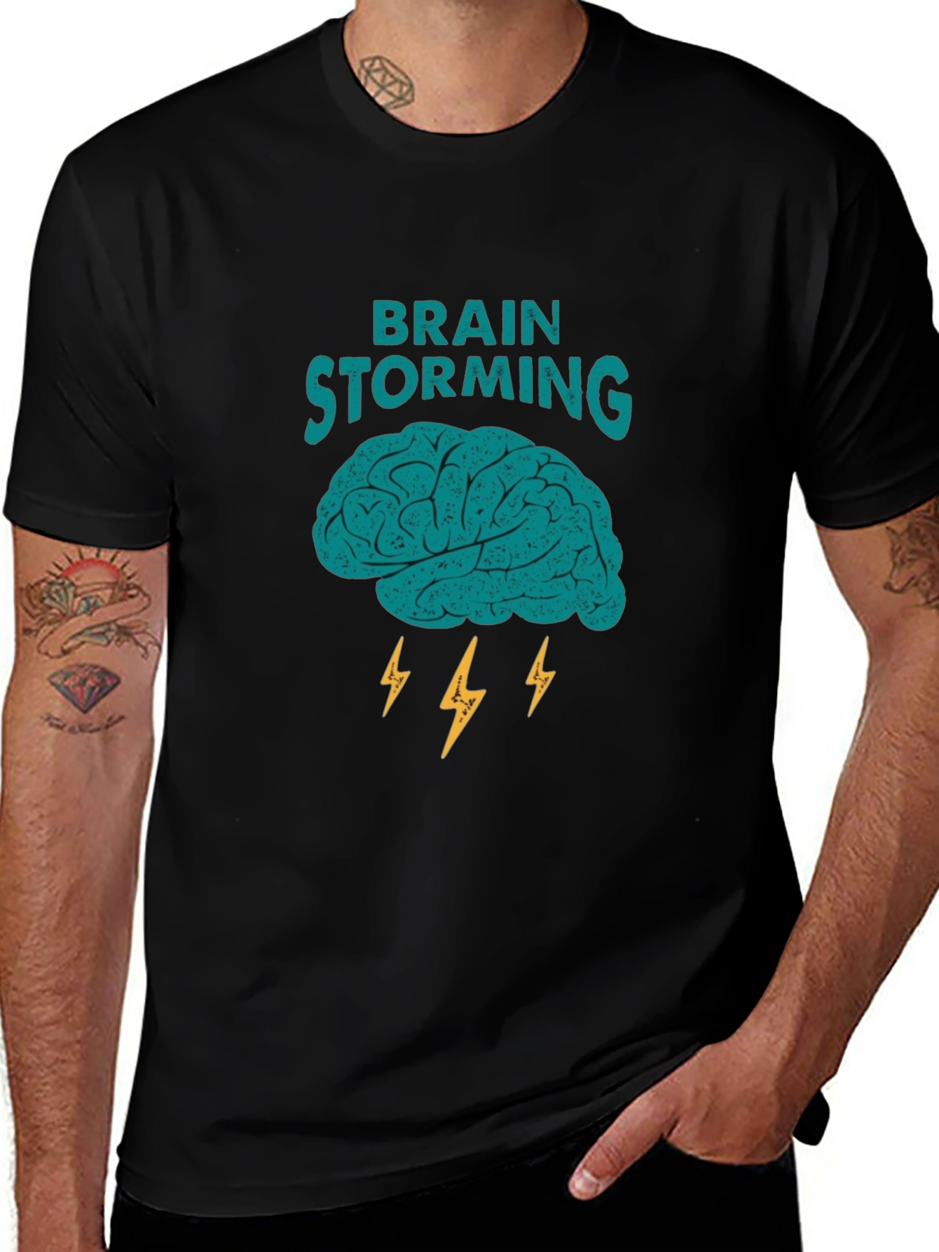 Brainstorming Graphic Tee - Black Cotton Blend
