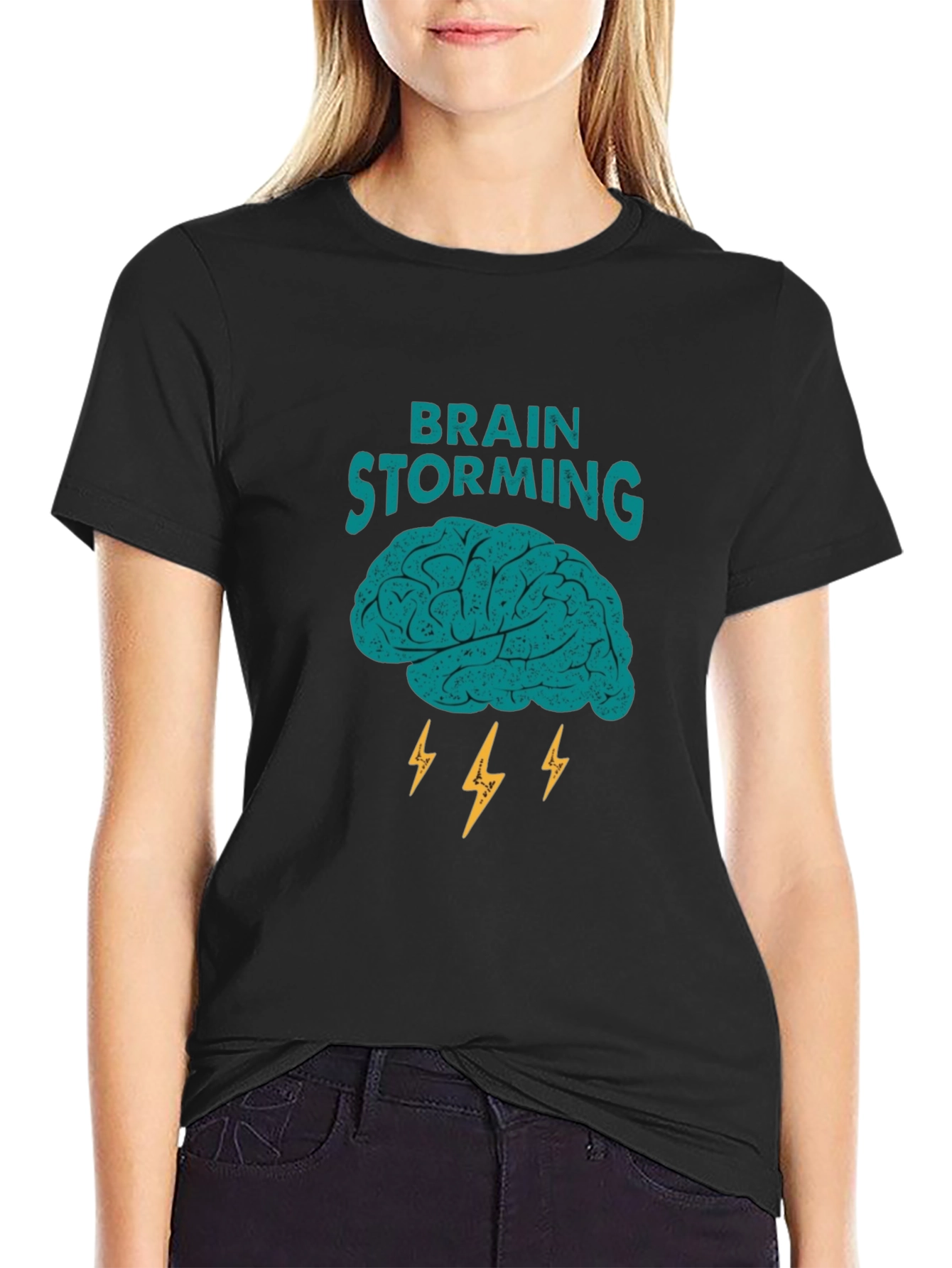 Brainstorming Graphic Tee - Black Cotton Blend
