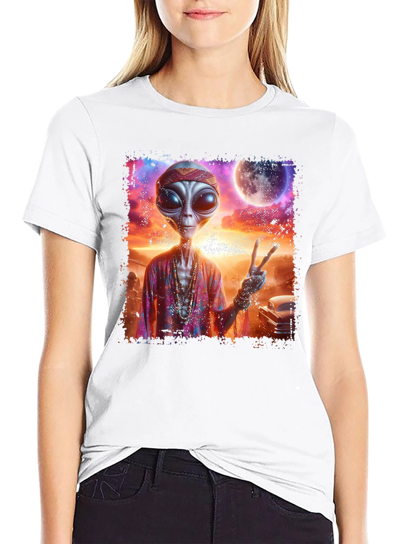Hippie Alien Graphic T-Shirt