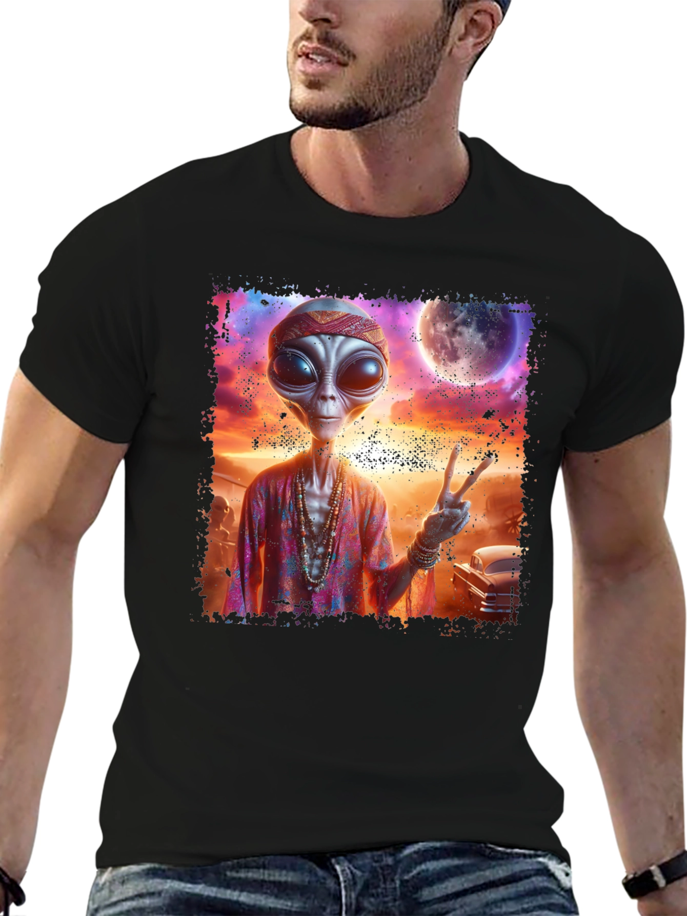 Hippie Alien Graphic T-Shirt