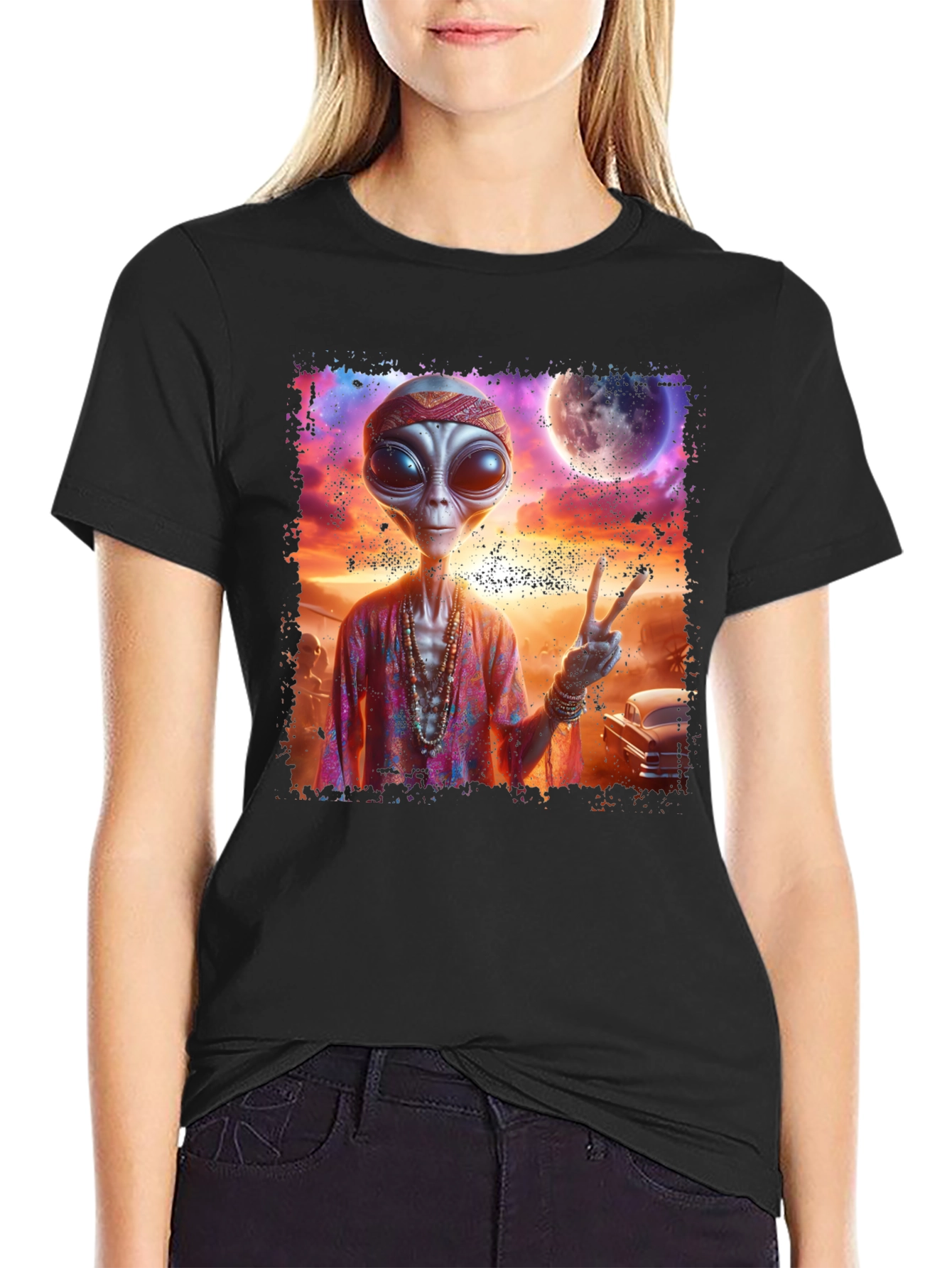 Hippie Alien Graphic T-Shirt
