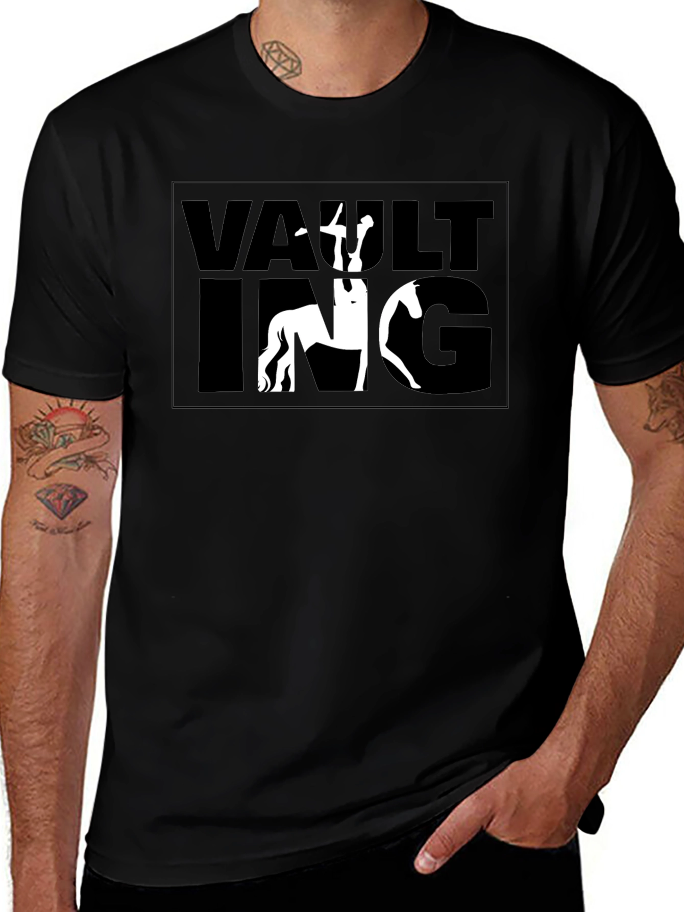 Vaulting Horse Rider T-Shirt - Black Graphic Tee